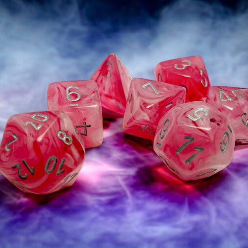 Chessex Ghostly Glow™ Pink/silver 7-Dice Set
