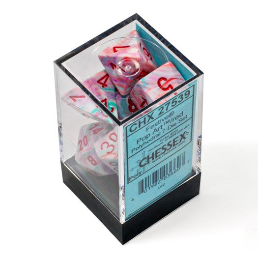 Chessex Festive® Pop Art™/Red 7-Dice Set