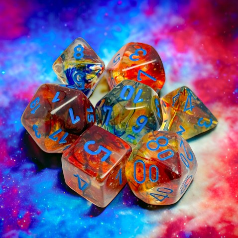 Chessex Nebula® Primary™/Blue Luminary® 7-Dice Set