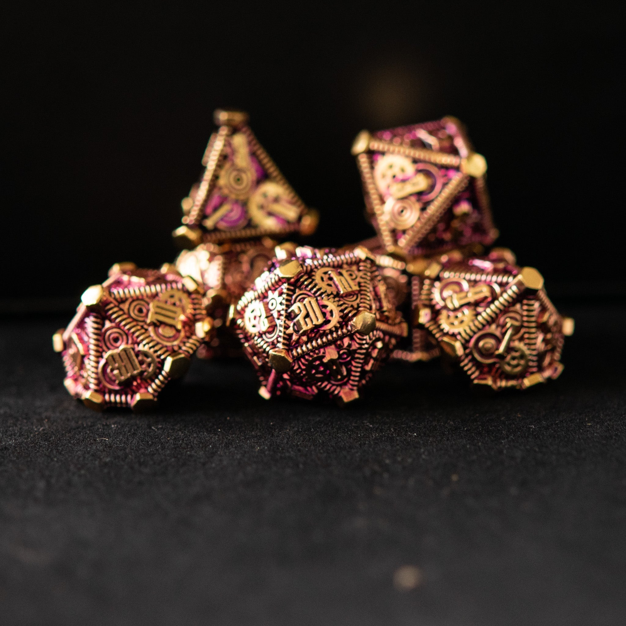 Purple and Gold - Weird West Wasteland Metal Dice Set - Misty Mountain Gaming - 3