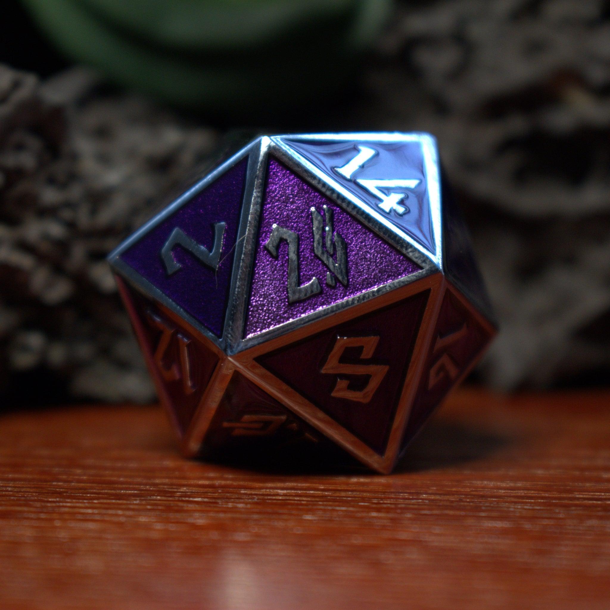 Purple and Silver Metal 35mm D20 - Misty Mountain Gaming - 1