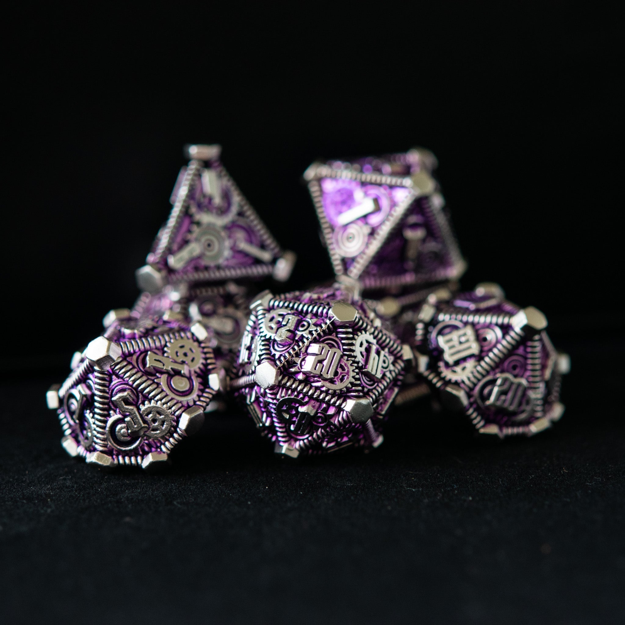 Purple and Silver - Weird West Wasteland Metal Dice Set - Misty Mountain Gaming - 1