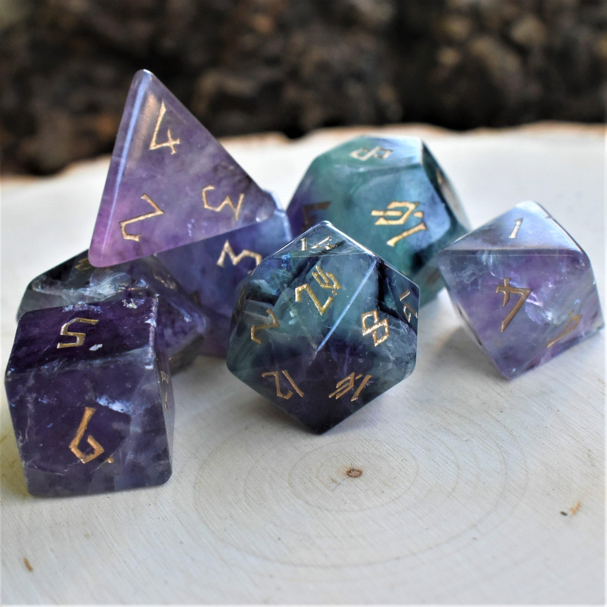 Purple Fluorite Stone Dice Set - Misty Mountain Gaming - 2