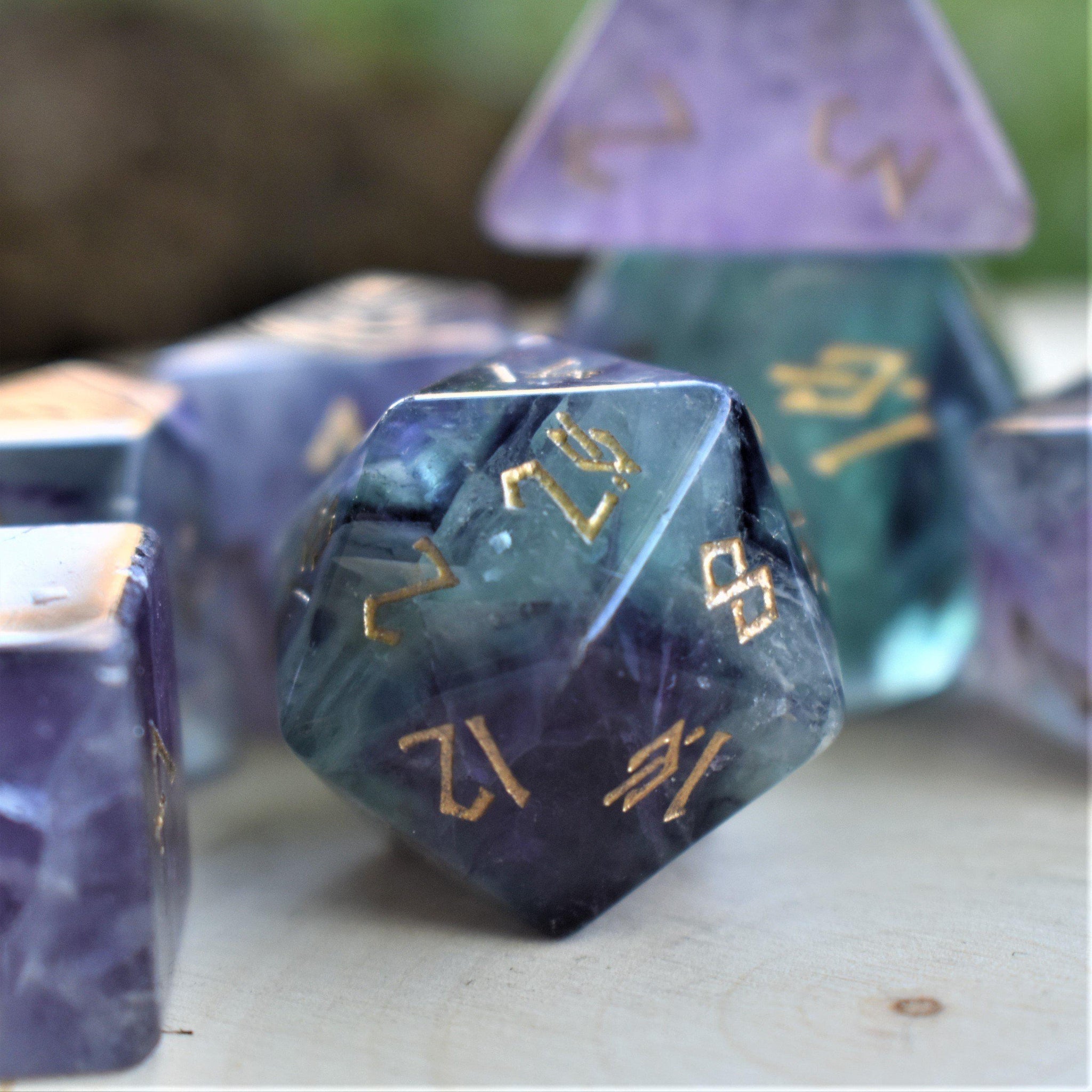 Purple Fluorite Stone Dice Set - Misty Mountain Gaming - 4