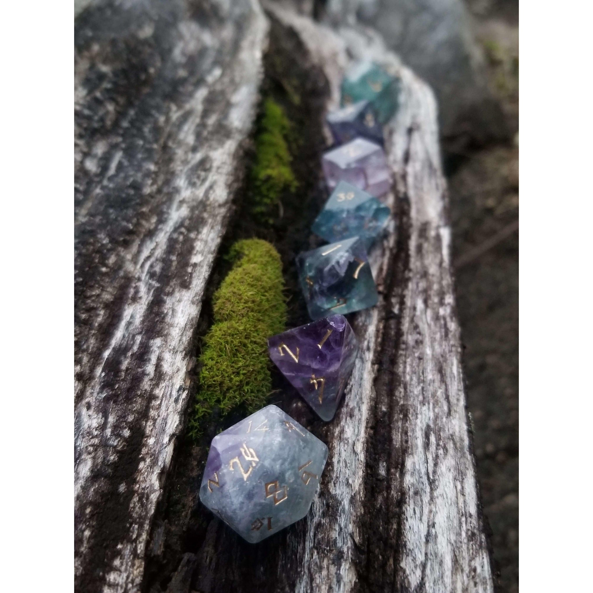 Purple Fluorite Stone Dice Set - Misty Mountain Gaming - 5