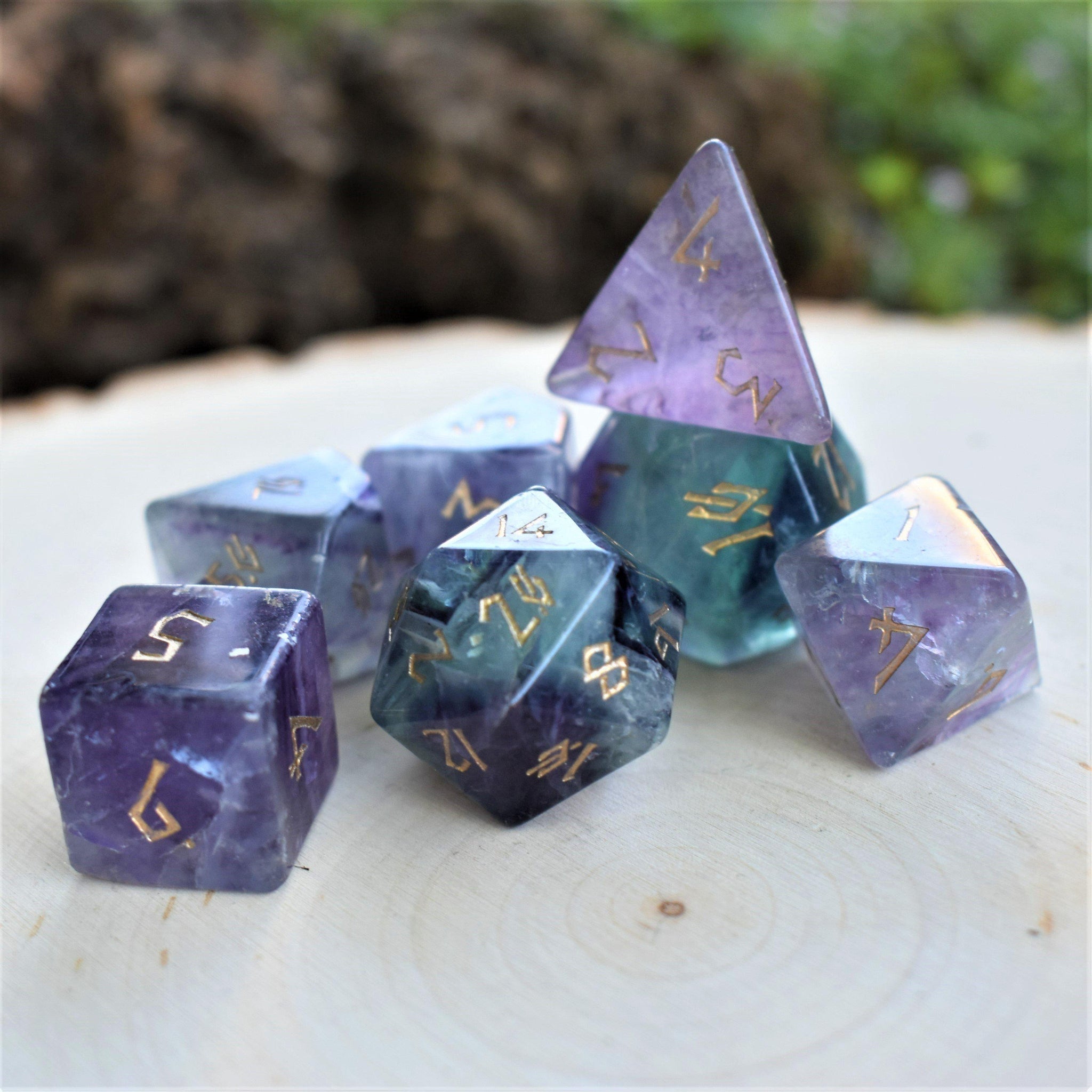 Purple Fluorite Stone Dice Set - Misty Mountain Gaming - 3