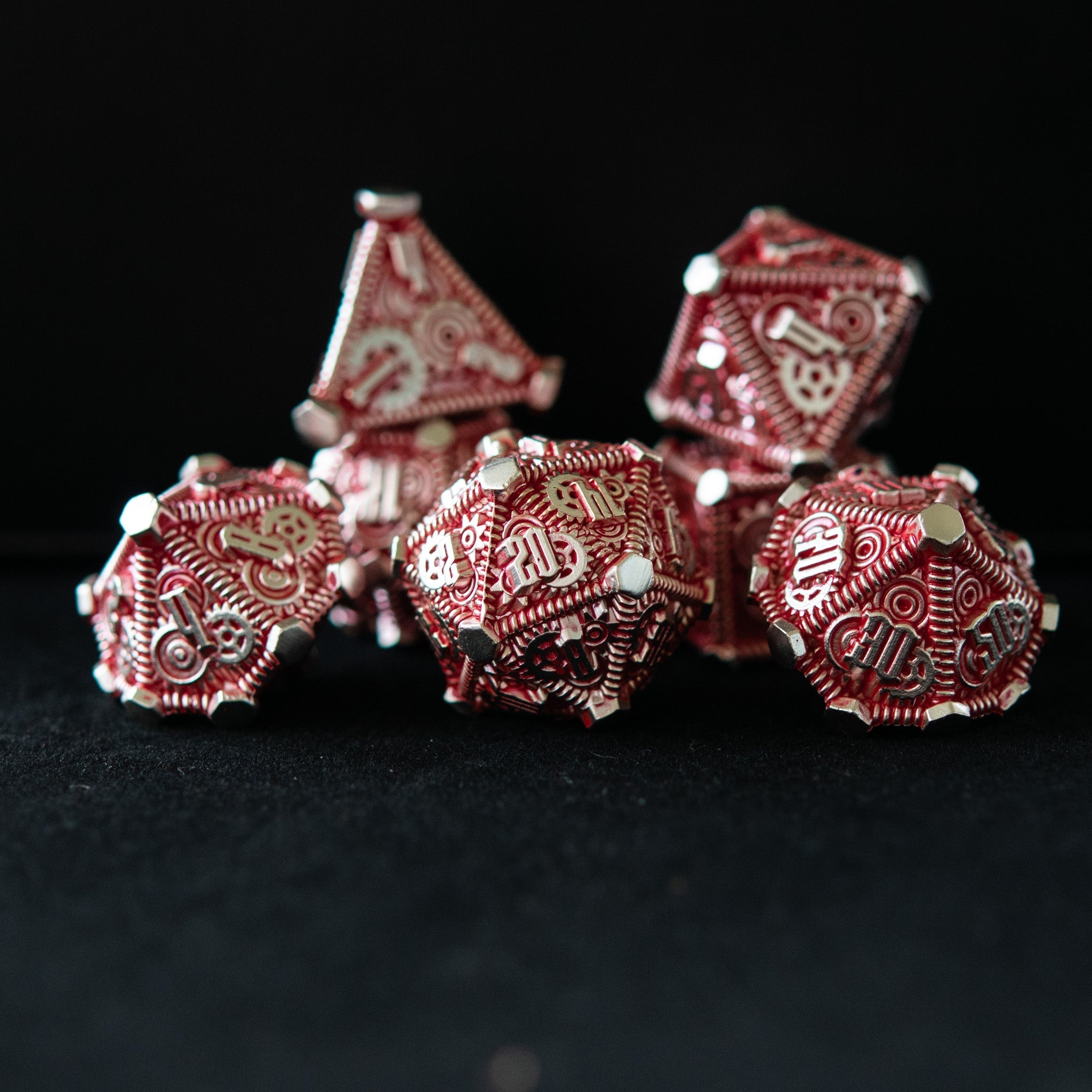 Red and Silver - Weird West Wasteland Metal Dice Set - Misty Mountain Gaming - 3