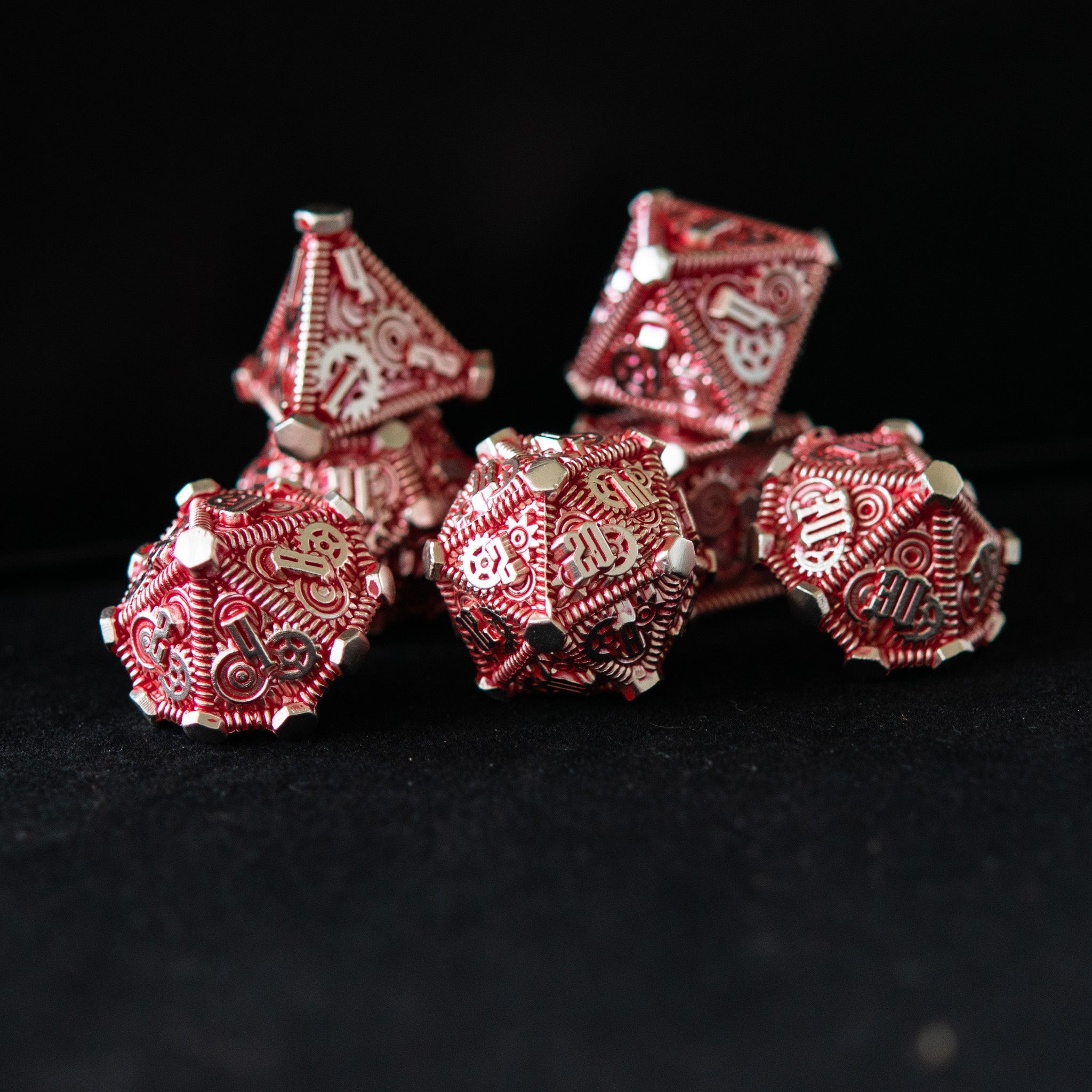 Red and Silver - Weird West Wasteland Metal Dice Set - Misty Mountain Gaming - 4