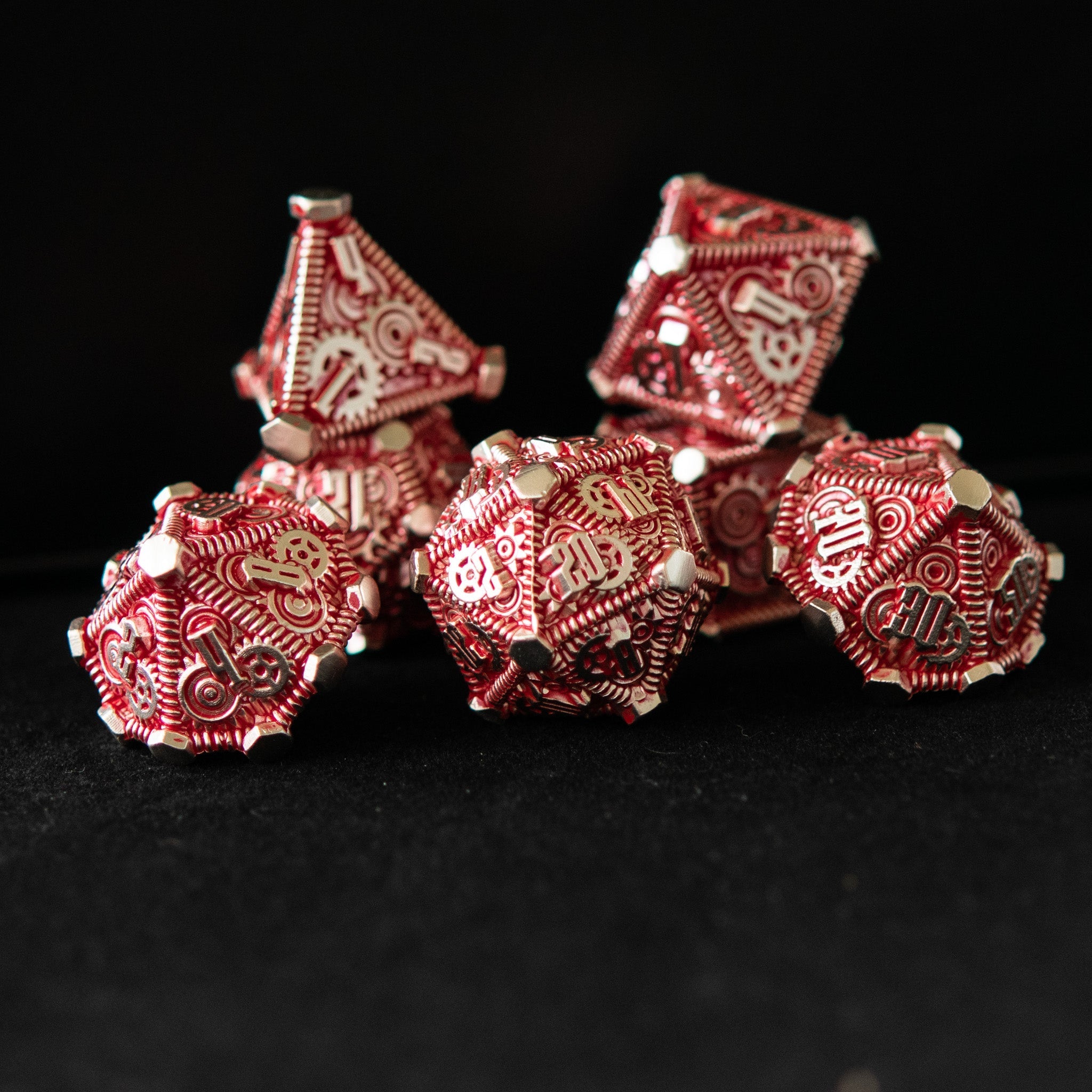 Red and Silver - Weird West Wasteland Metal Dice Set - Misty Mountain Gaming - 1