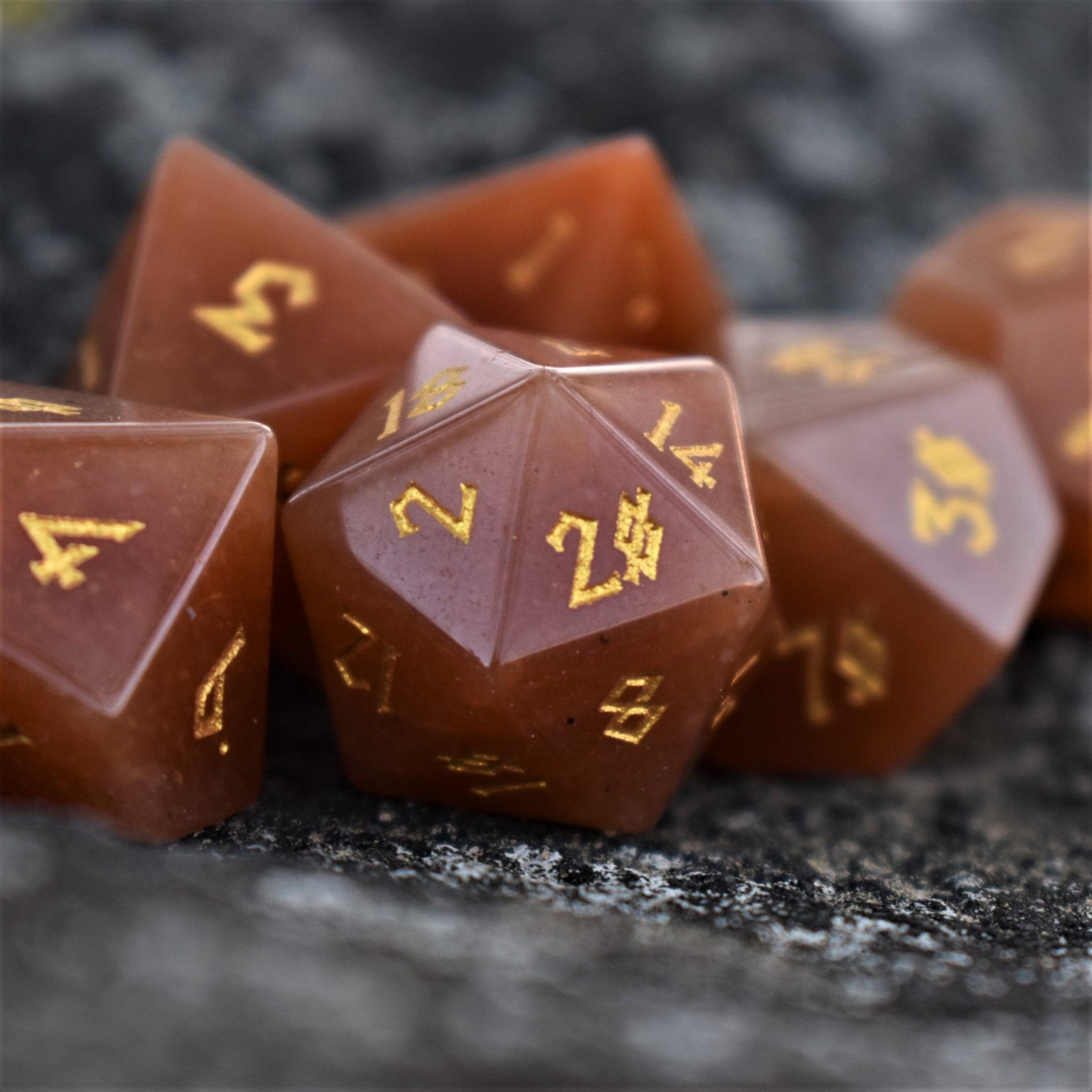 Red Aventurine Stone Dice Set - Misty Mountain Gaming - 2