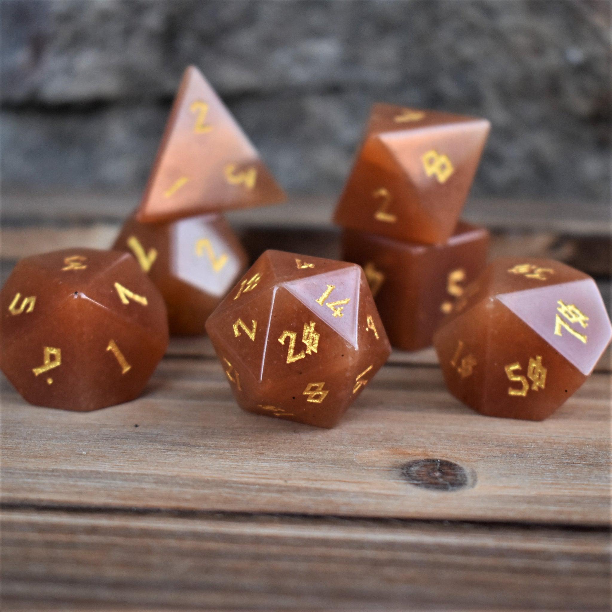 Red Aventurine Stone Dice Set - Misty Mountain Gaming - 3