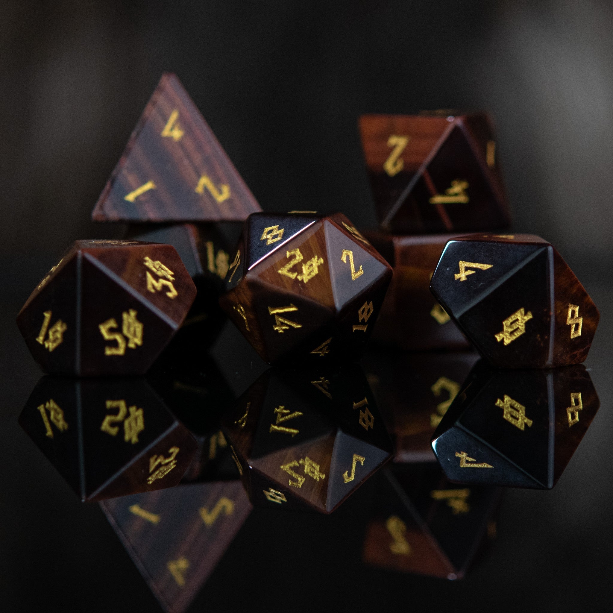 Red Tiger's Eye Stone Dice Set - Misty Mountain Gaming - 1