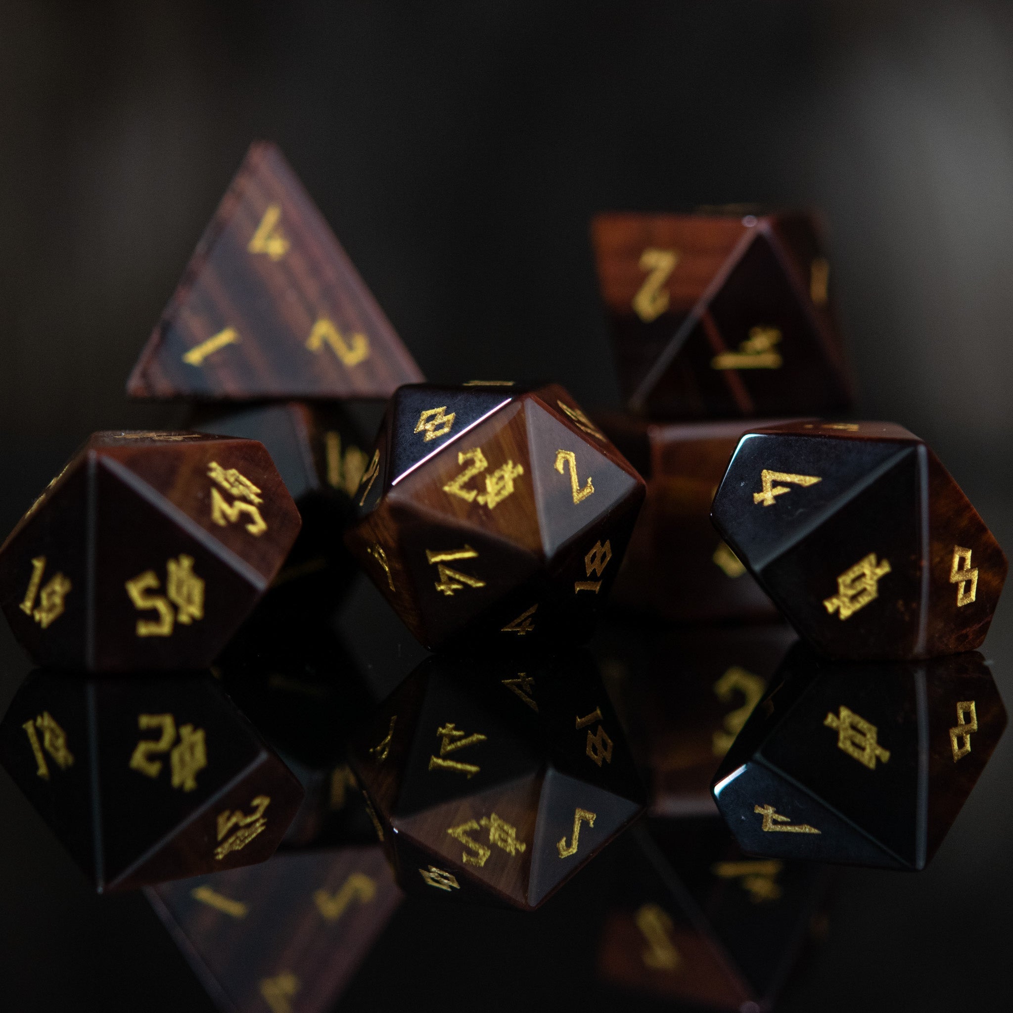 Red Tiger's Eye Stone Dice Set - Misty Mountain Gaming - 3