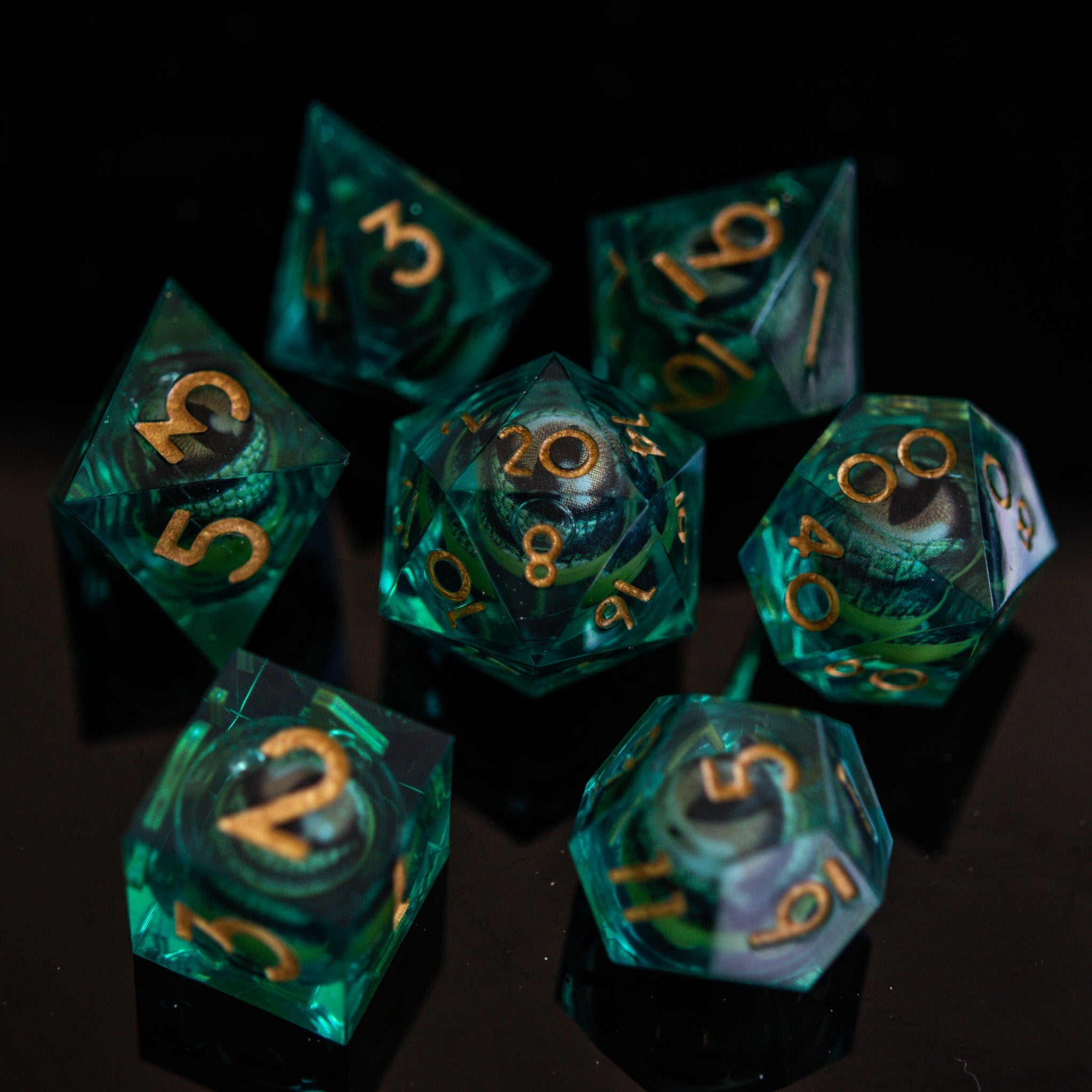 Reptilian Green Liquid Core Dice Set - Misty Mountain Gaming - 1