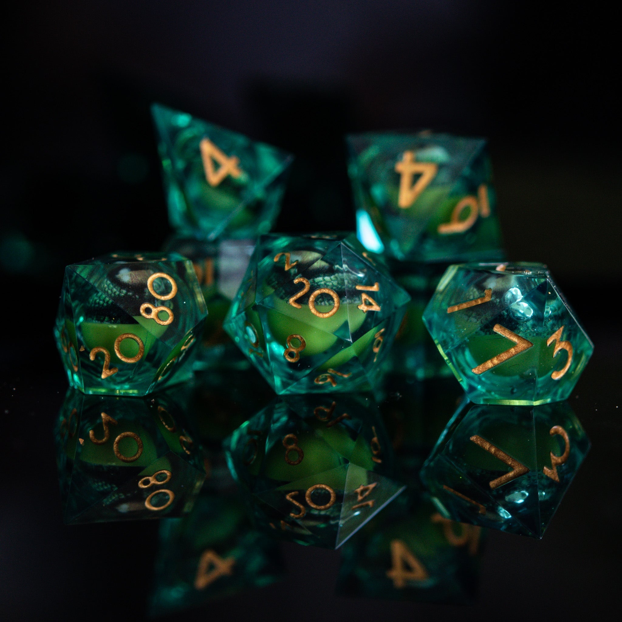 Reptilian Green Liquid Core Dice Set - Misty Mountain Gaming - 2