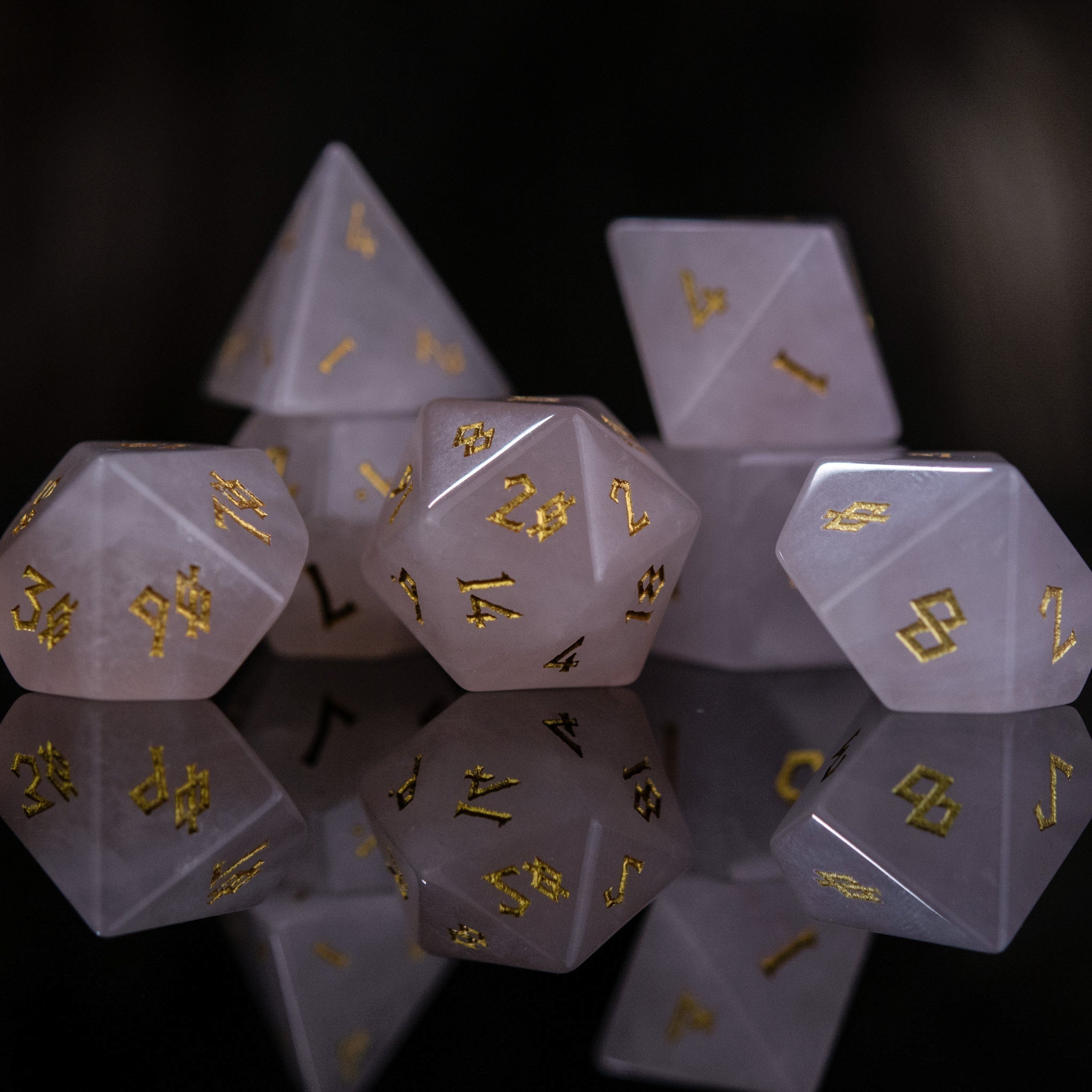 Rose Quartz Stone Dice Set - Misty Mountain Gaming - 1