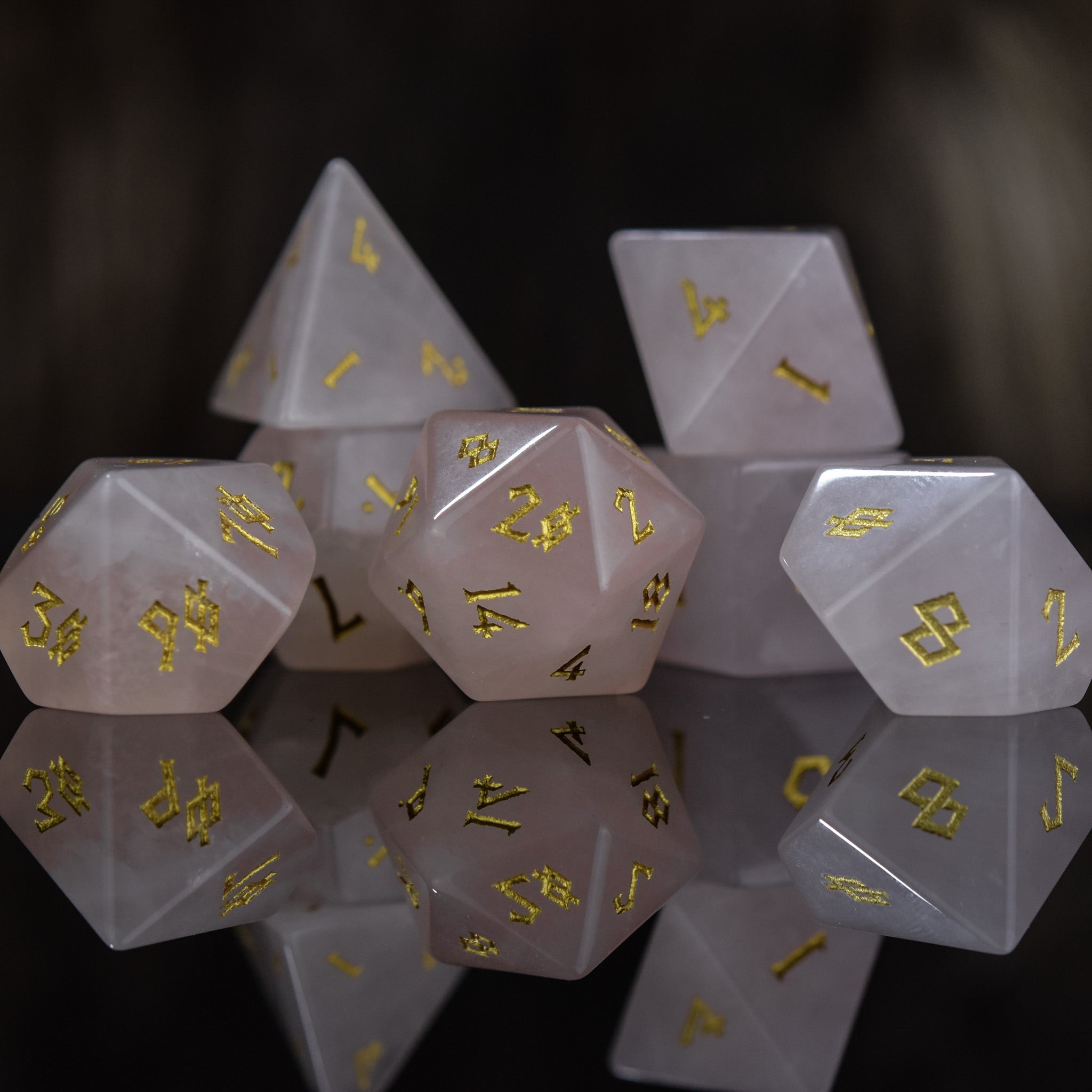 Rose Quartz Stone Dice Set - Misty Mountain Gaming - 3