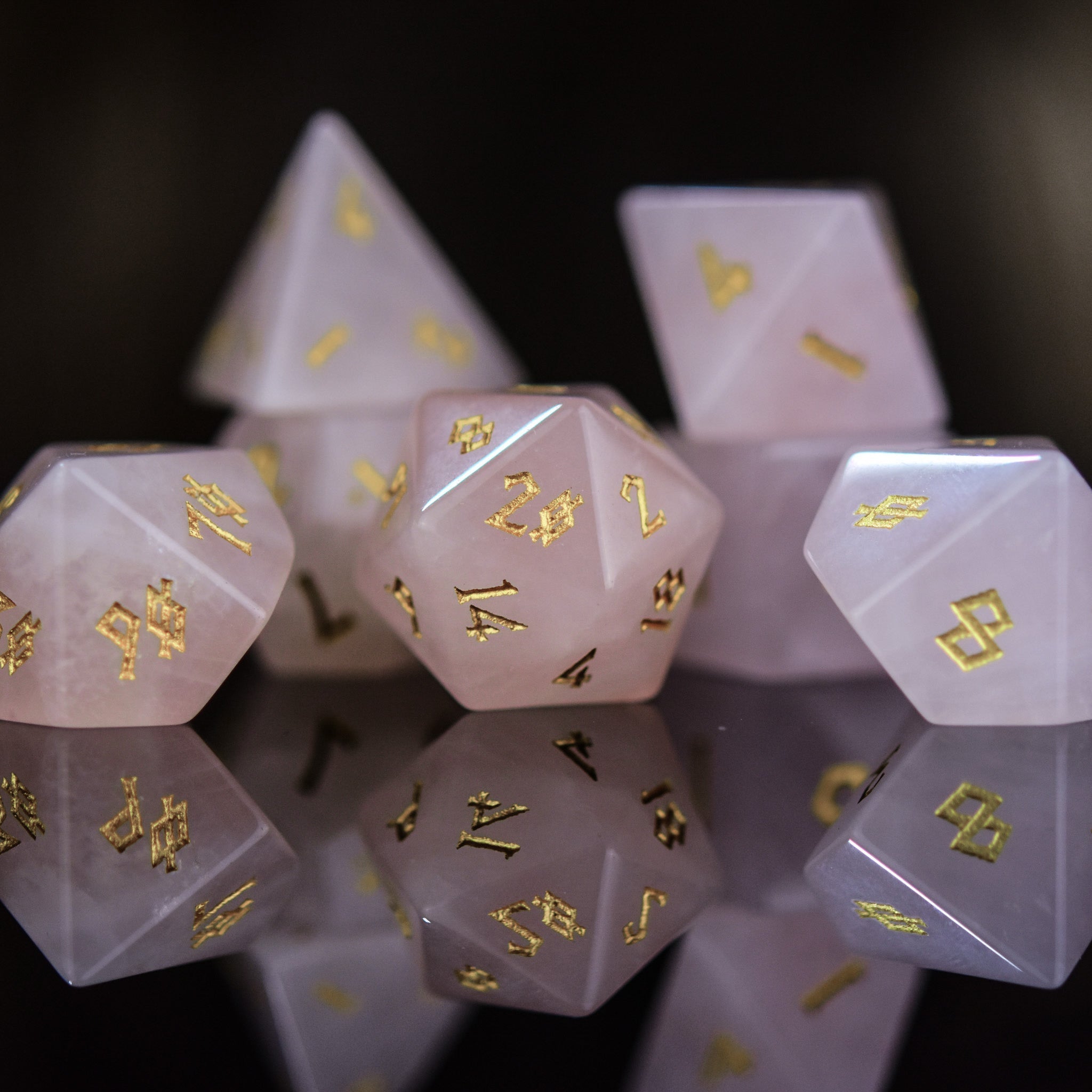 Rose Quartz Stone Dice Set - Misty Mountain Gaming - 4