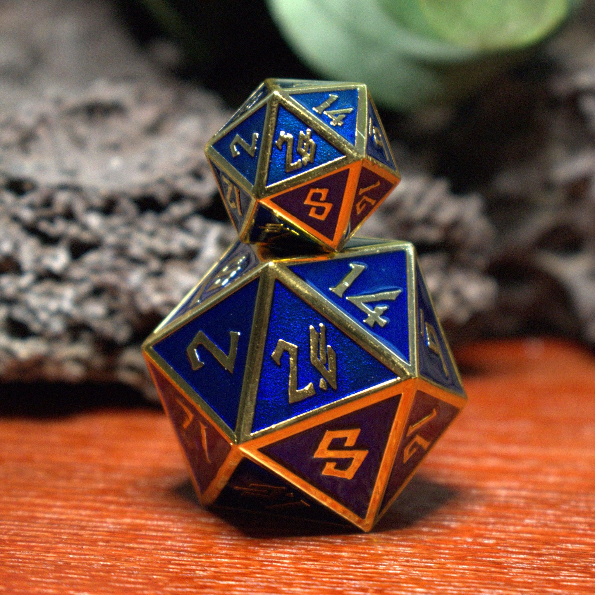 Royal Blue and Gold Metal 35mm D20 - Misty Mountain Gaming - 1