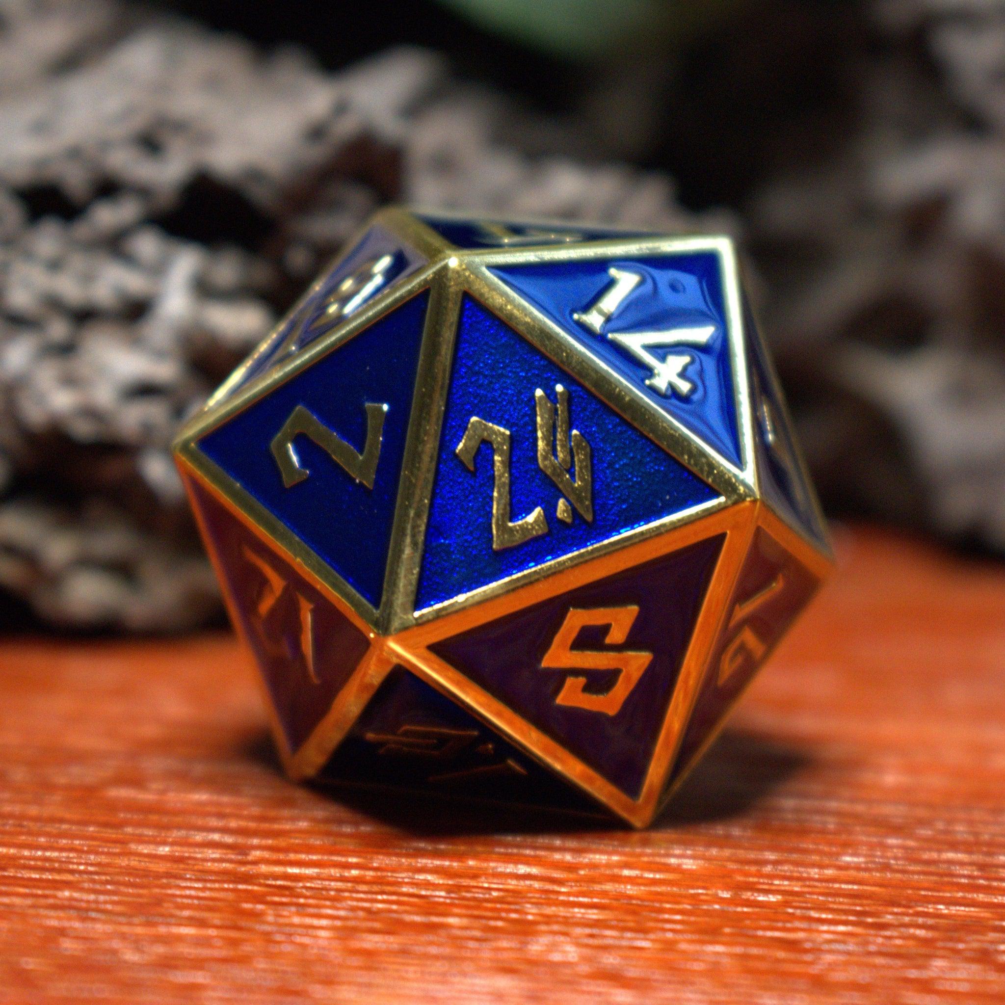 Royal Blue and Gold Metal 35mm D20 - Misty Mountain Gaming - 2