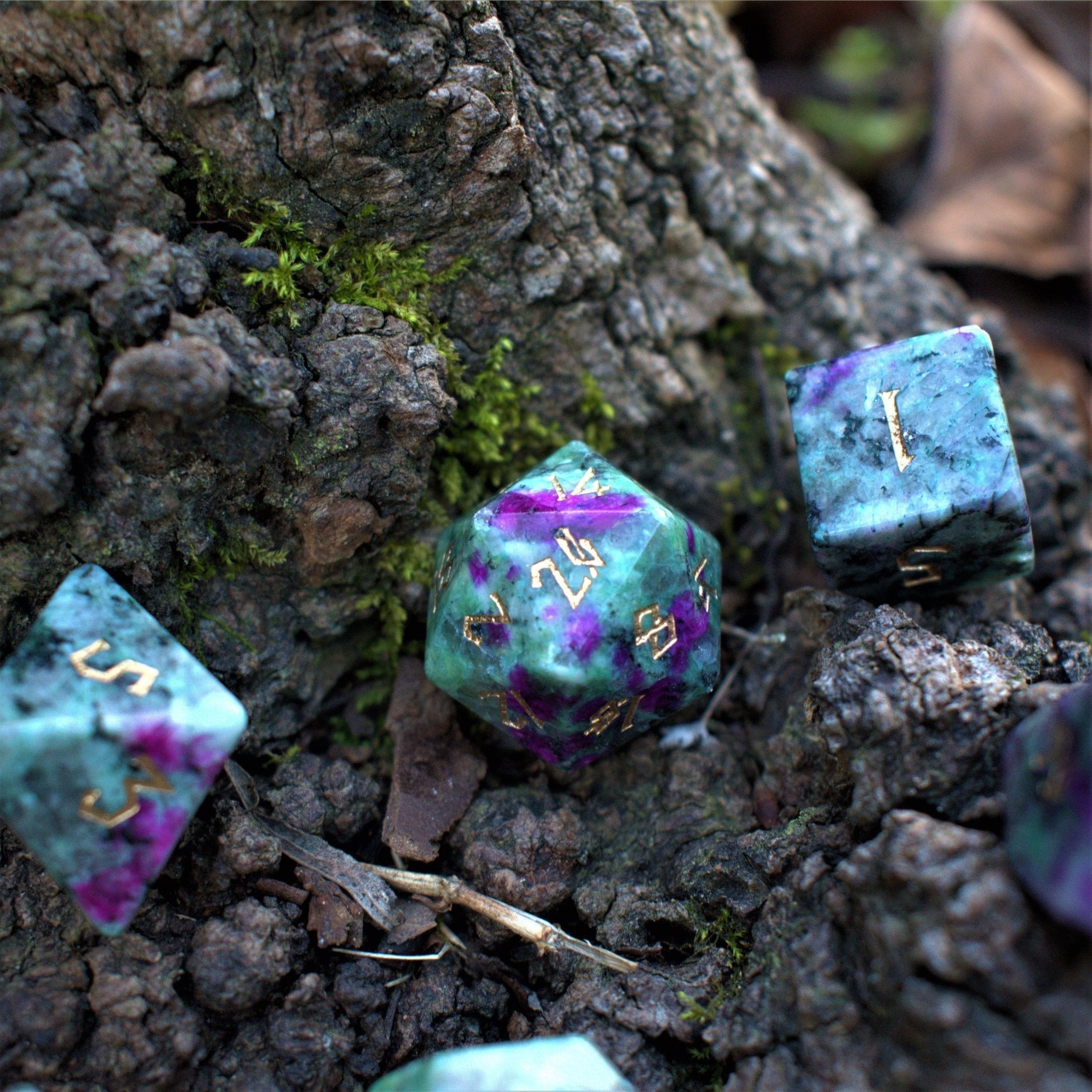 Ruby Zoisite Stone Dice Set - Misty Mountain Gaming - 3