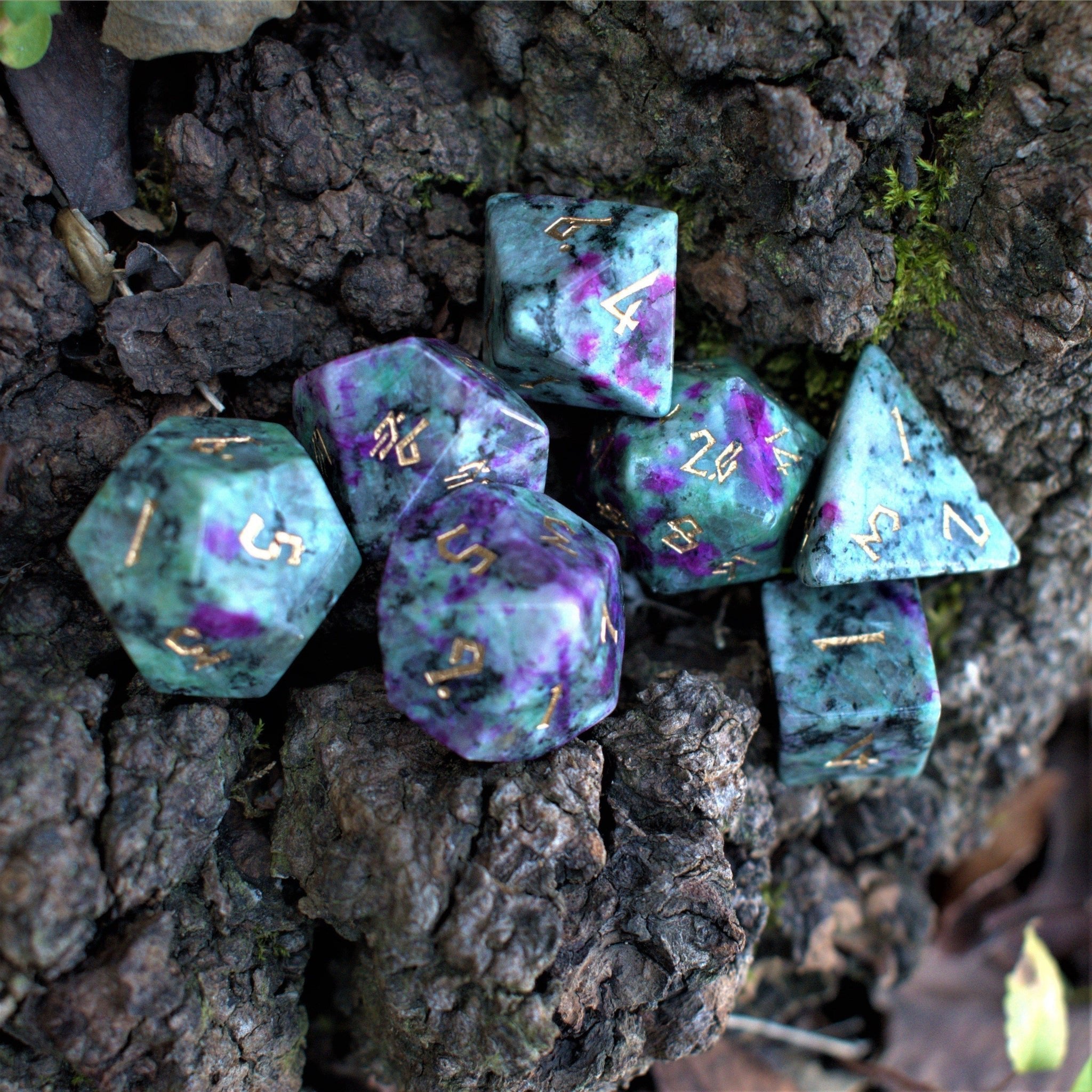 Ruby Zoisite Stone Dice Set - Misty Mountain Gaming - 2