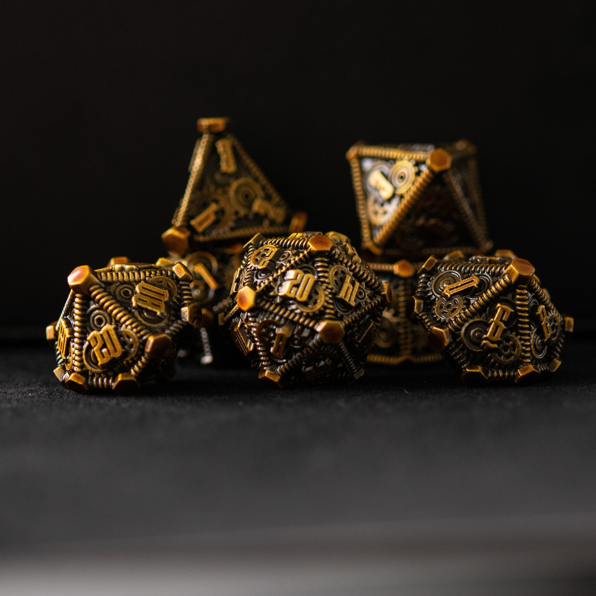 Rustic Brass - Weird West Wasteland Metal Dice Set - Misty Mountain Gaming - 3