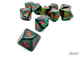 Scarab Jade/Red Ankh D10 (10 Dice Set) - Chessex - 1