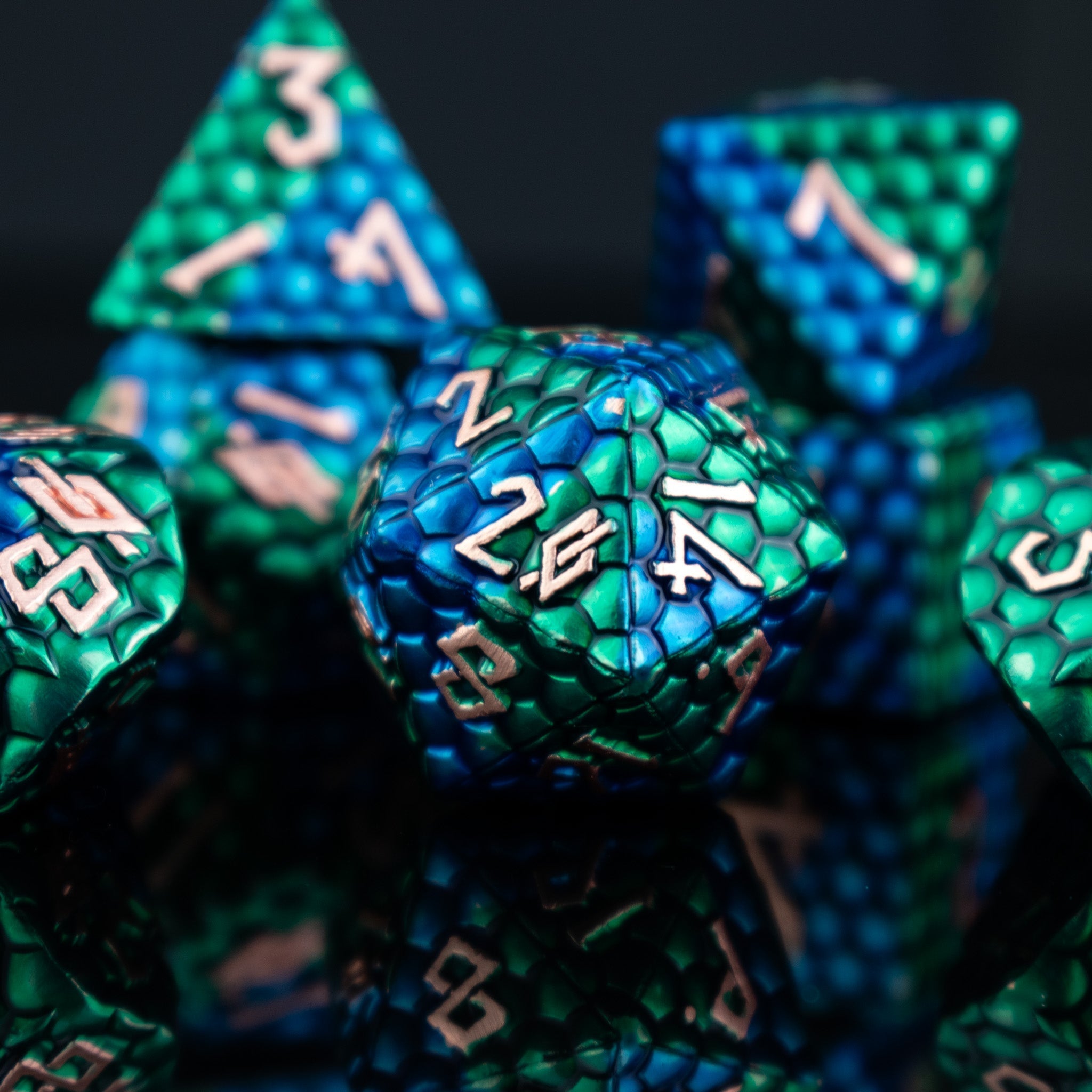 Sea Serpent Dragon's Egg Metal Dice Set - Misty Mountain Gaming - 4