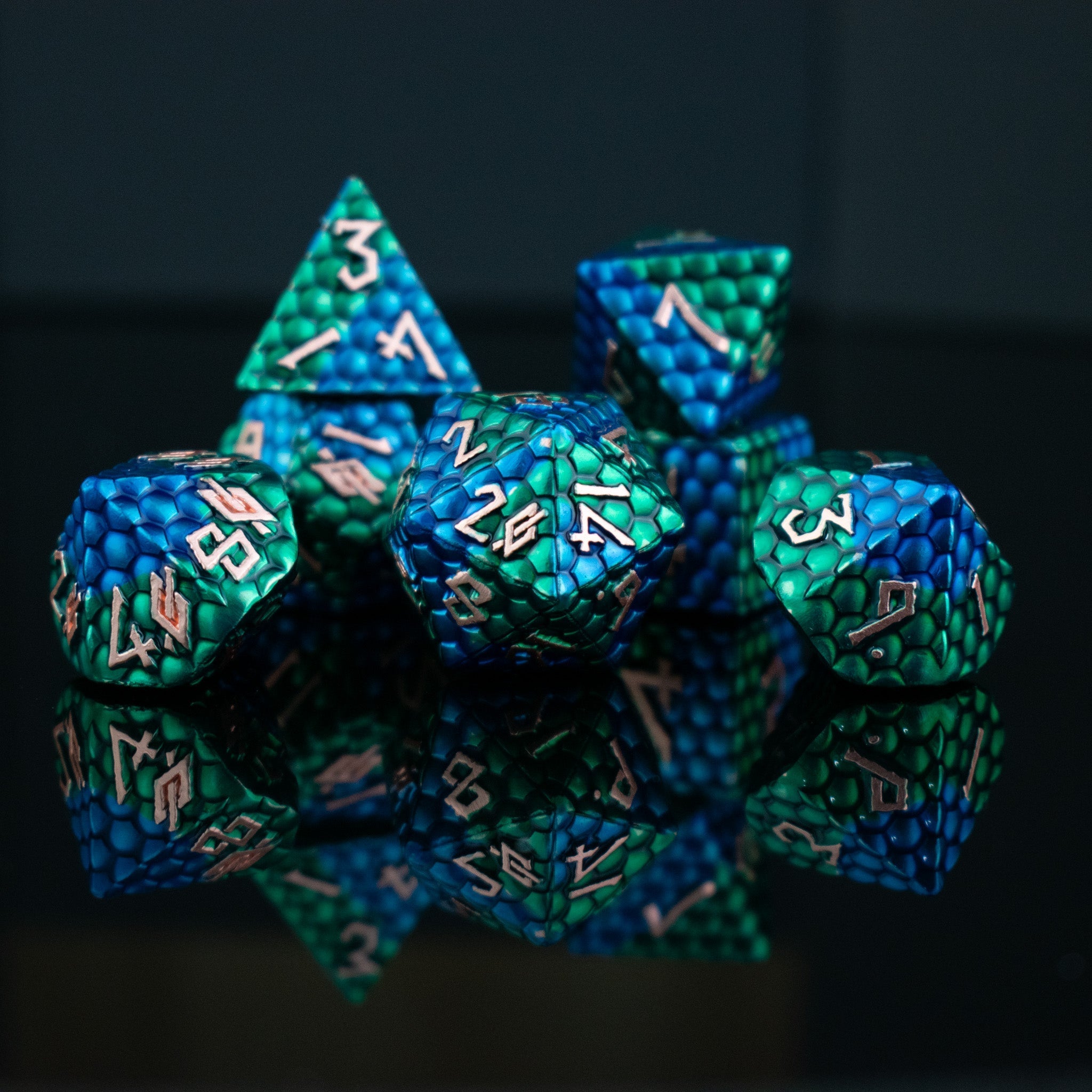 Sea Serpent Dragon's Egg Metal Dice Set - Misty Mountain Gaming - 1