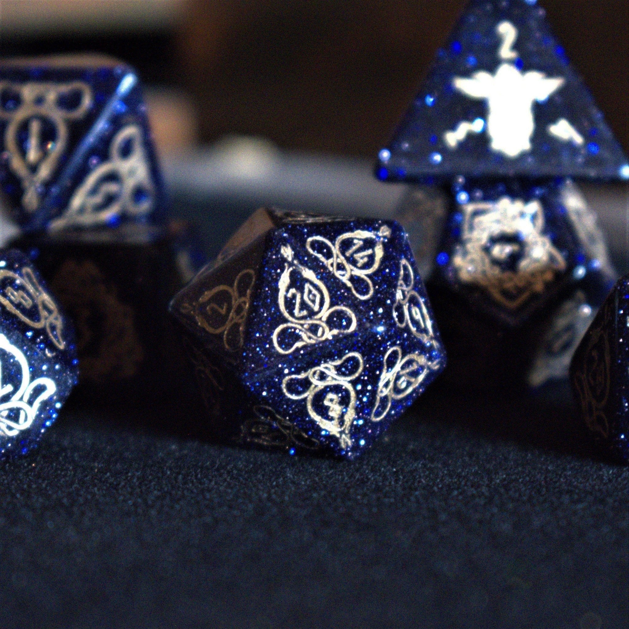 Serpent of Midgard Blue Sandstone Dice Set - Misty Mountain Gaming - 4