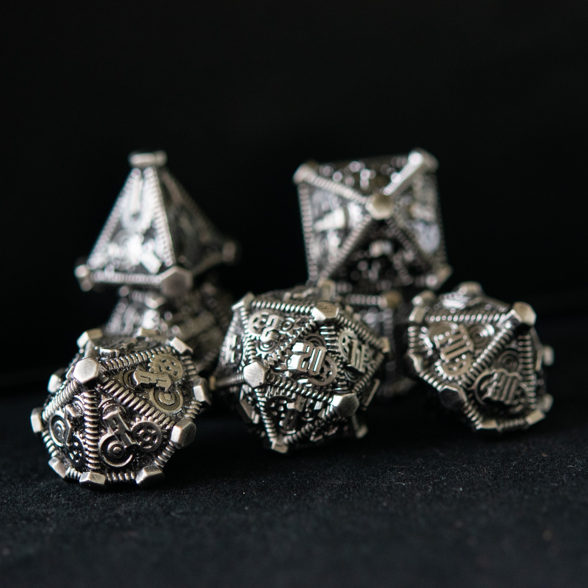 Silver - Weird West Wasteland Metal Dice Set - Misty Mountain Gaming - 3