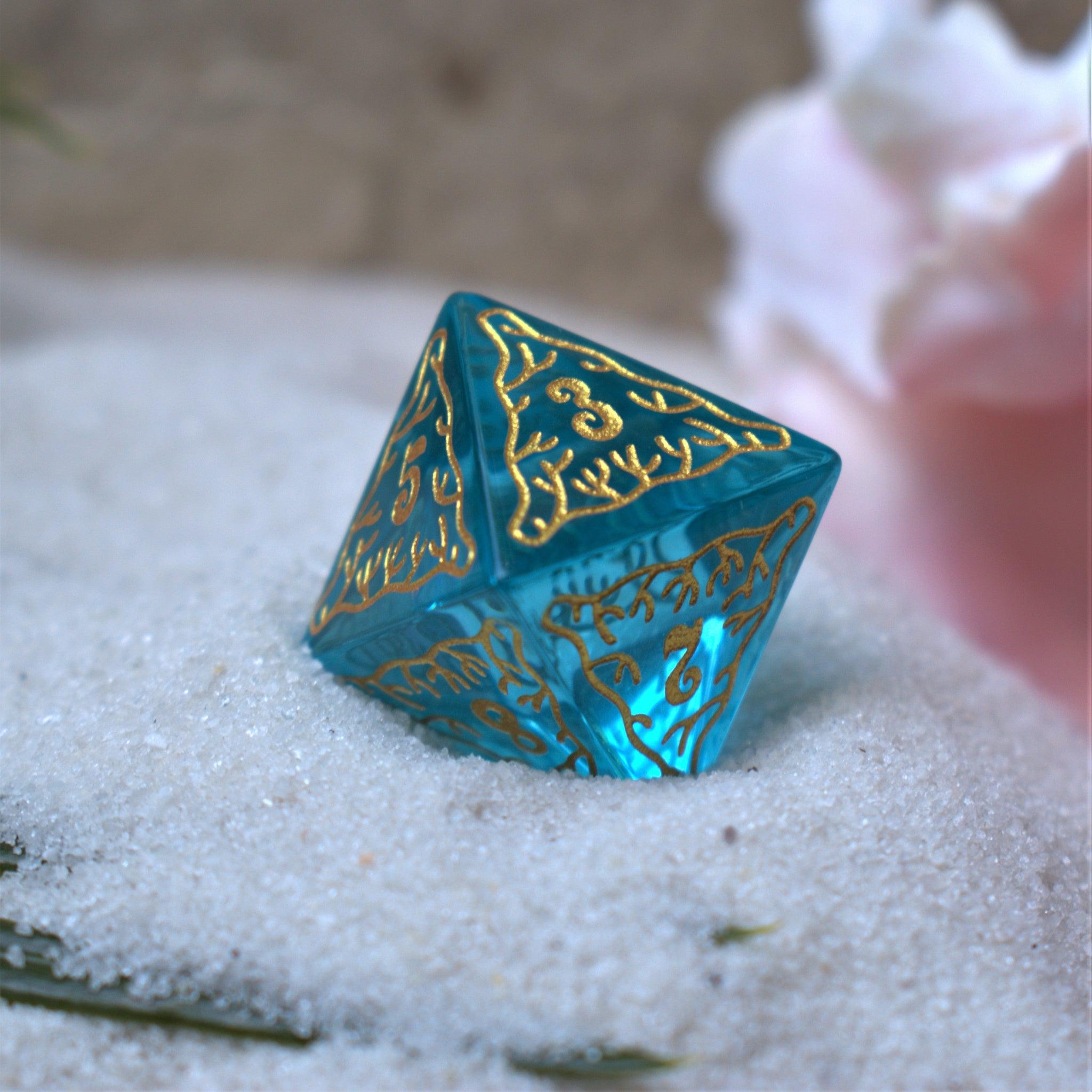 Siren's Song Aqua Blue Glass Dice Set - Misty Mountain Gaming - 9