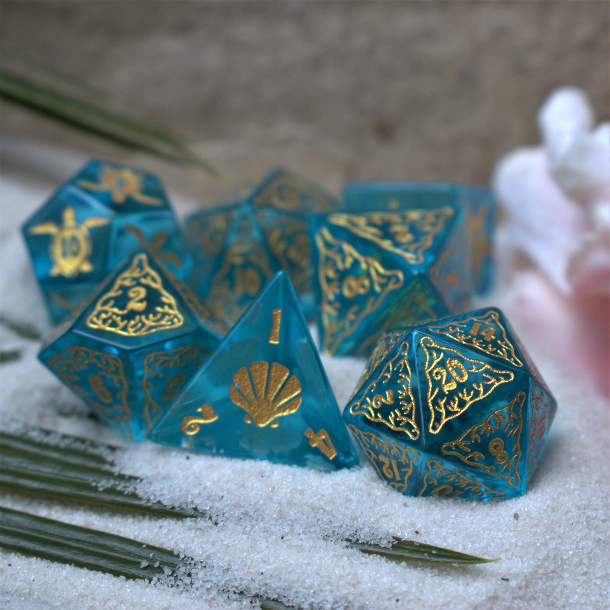 Siren's Song Aqua Blue Glass Dice Set - Misty Mountain Gaming - 4