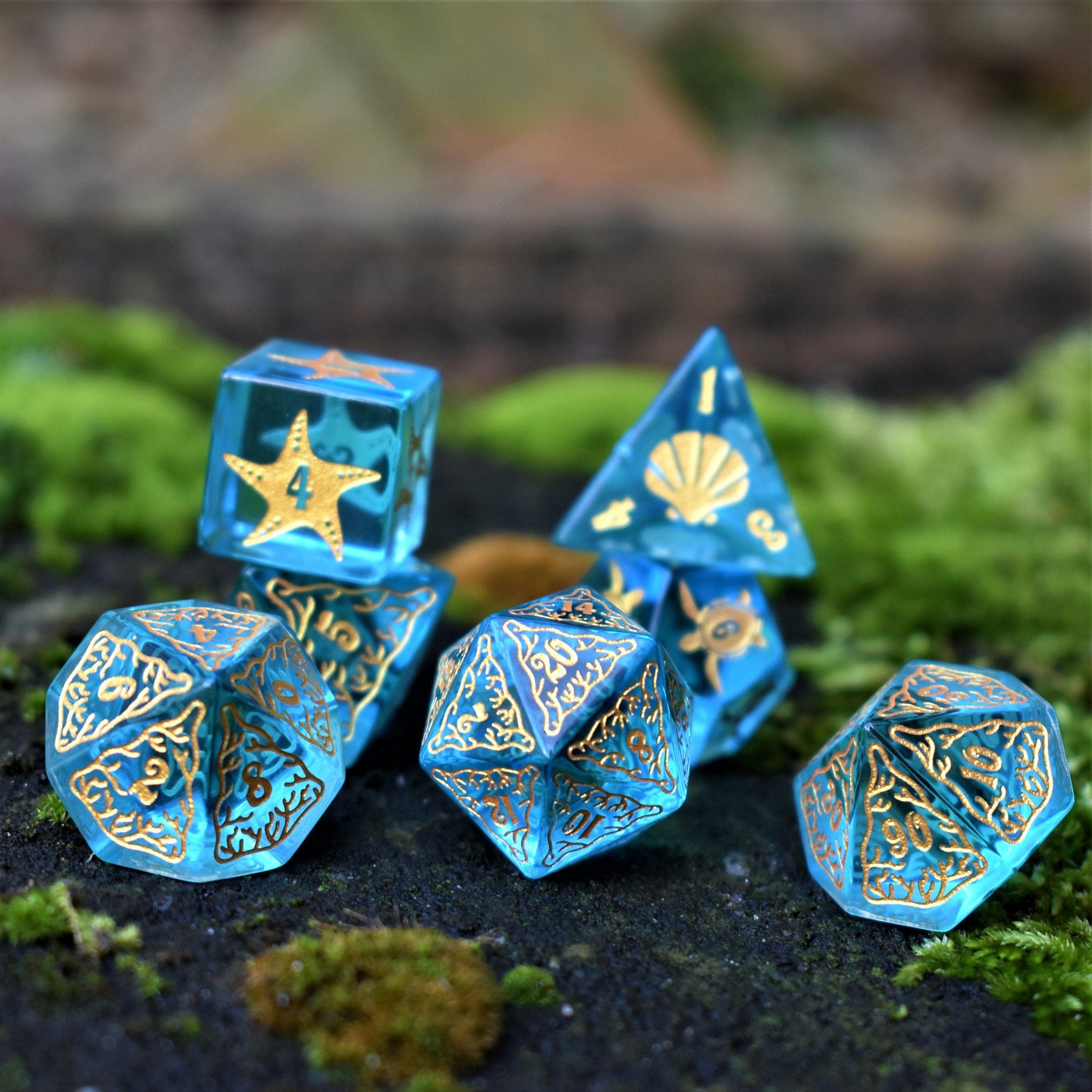 Siren's Song Aqua Blue Glass Dice Set - Misty Mountain Gaming - 3