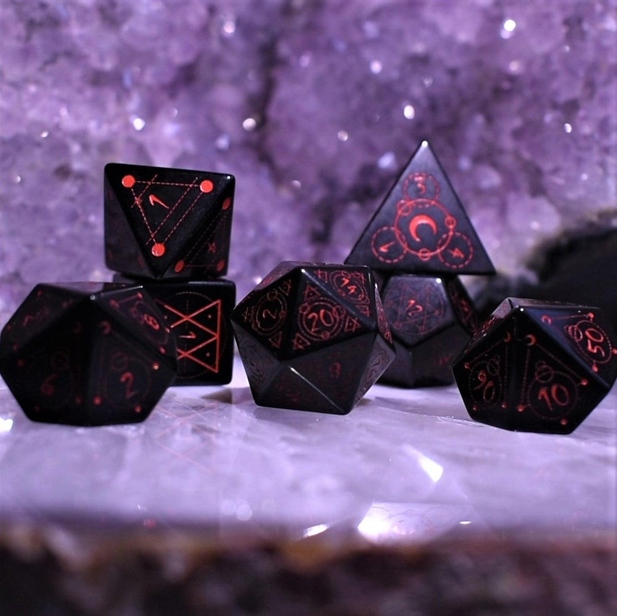 Spellcaster Obsidian Stone Dice Set - Misty Mountain Gaming - 1