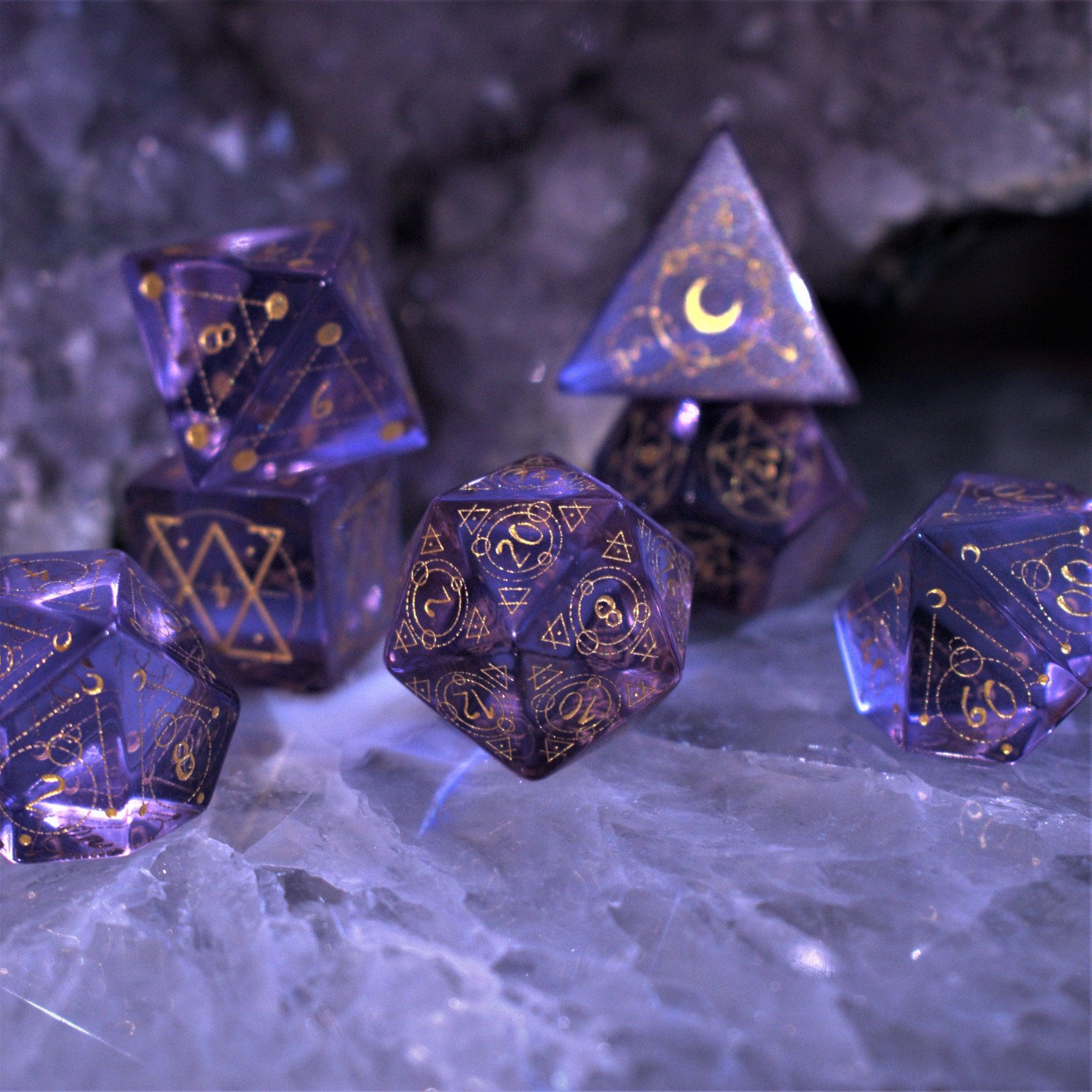 Spellcaster Purple Glass Dice Set - Misty Mountain Gaming - 1