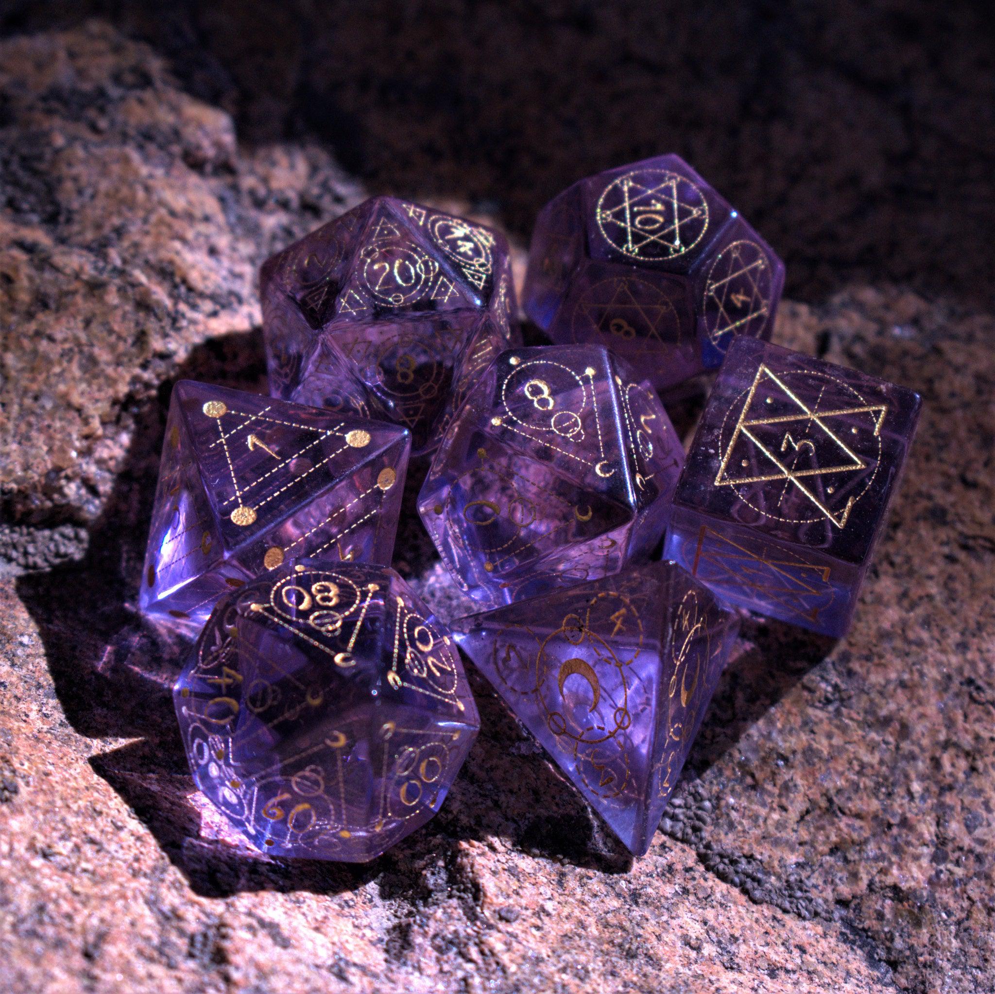 Spellcaster Purple Glass Dice Set - Misty Mountain Gaming - 12