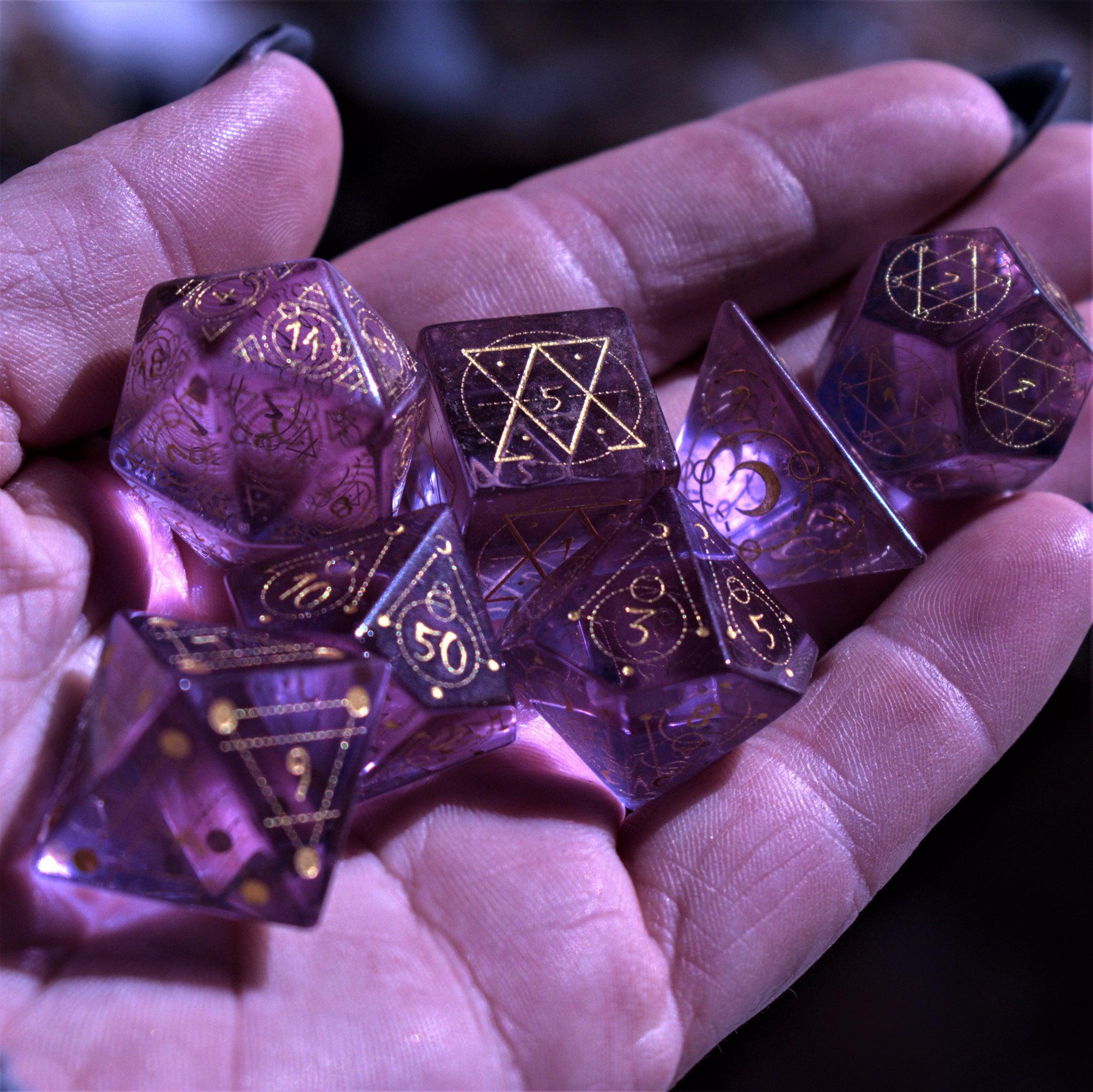 Spellcaster Purple Glass Dice Set - Misty Mountain Gaming - 13