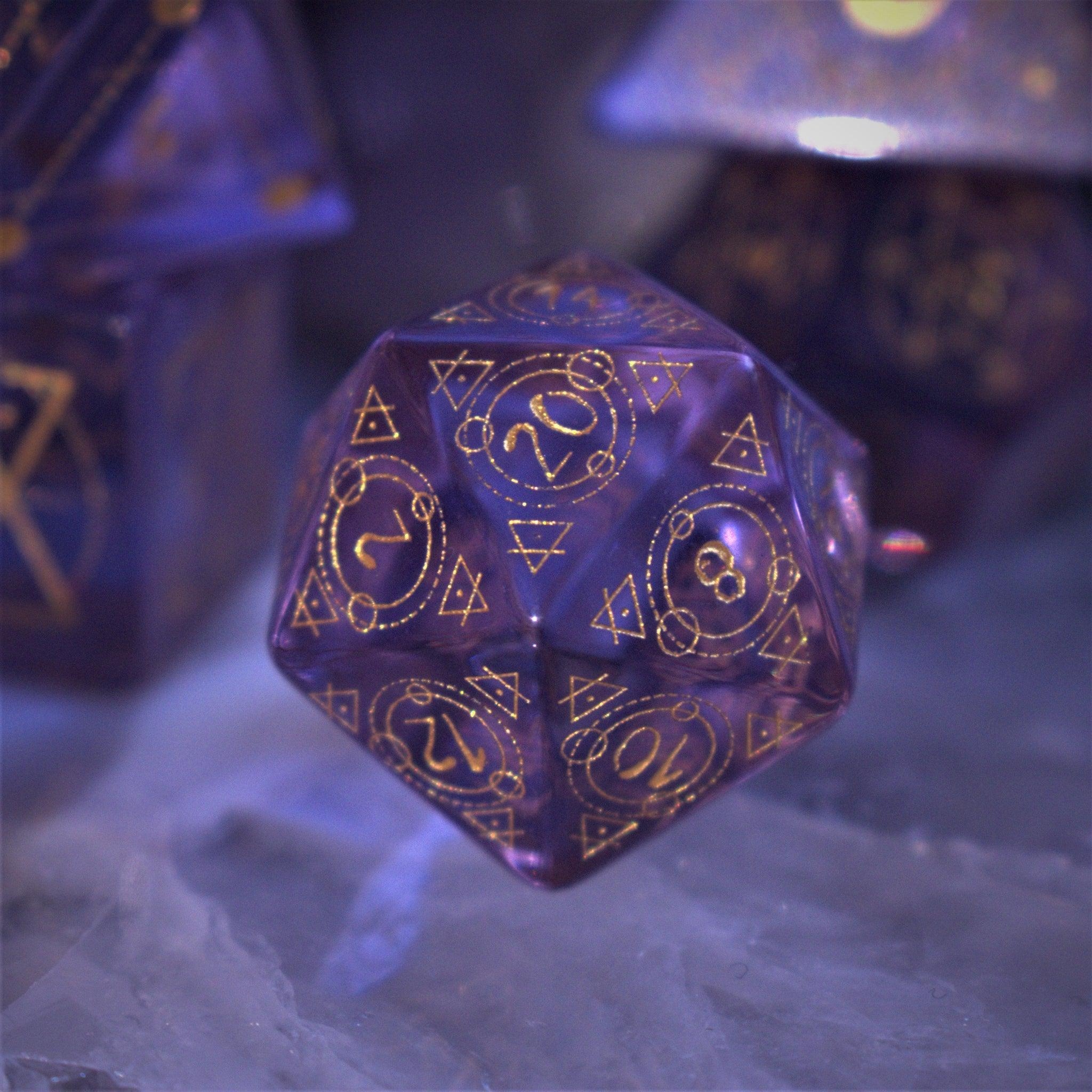 Spellcaster Purple Glass Dice Set - Misty Mountain Gaming - 3