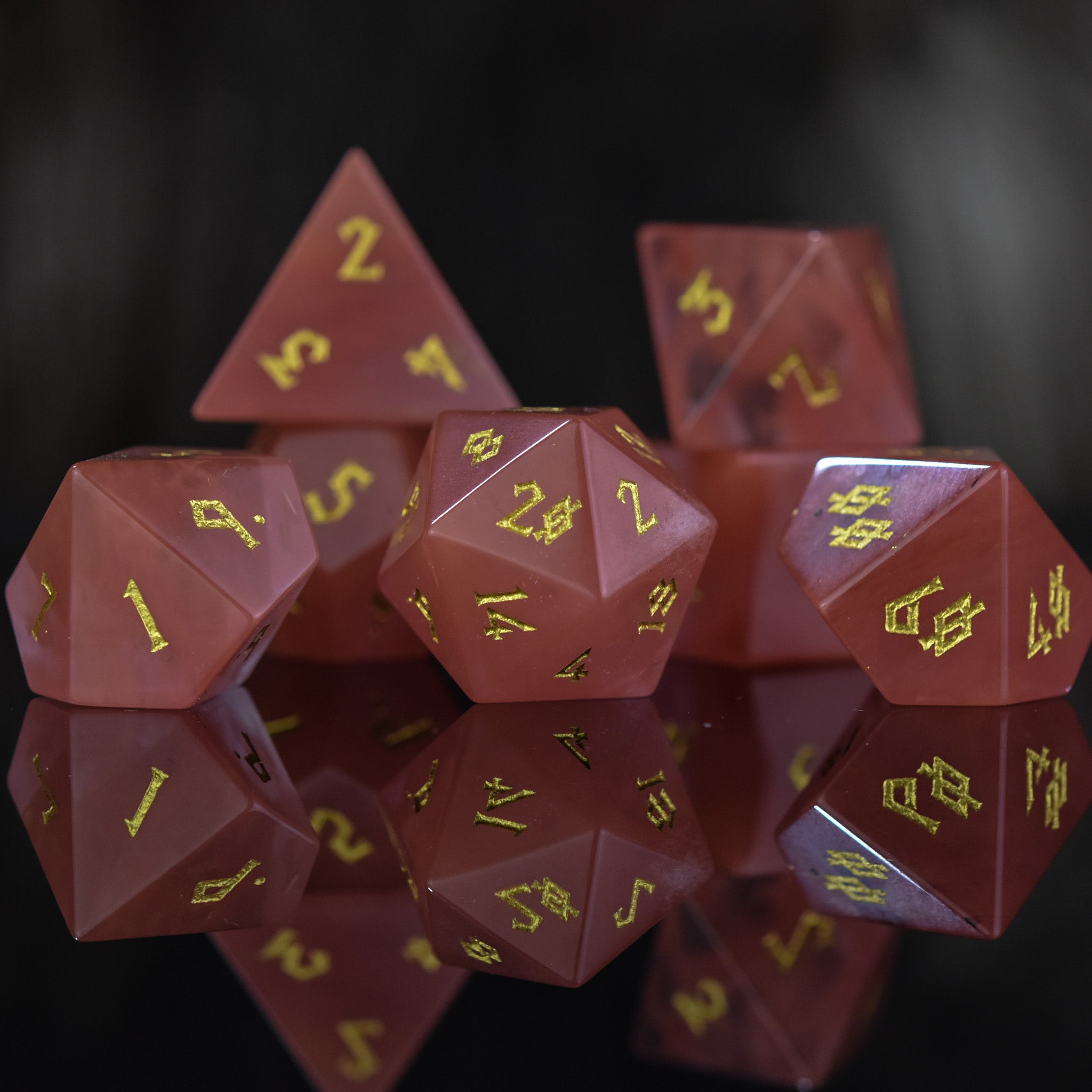 Strawberry Quartz Stone Dice Set - Misty Mountain Gaming - 1