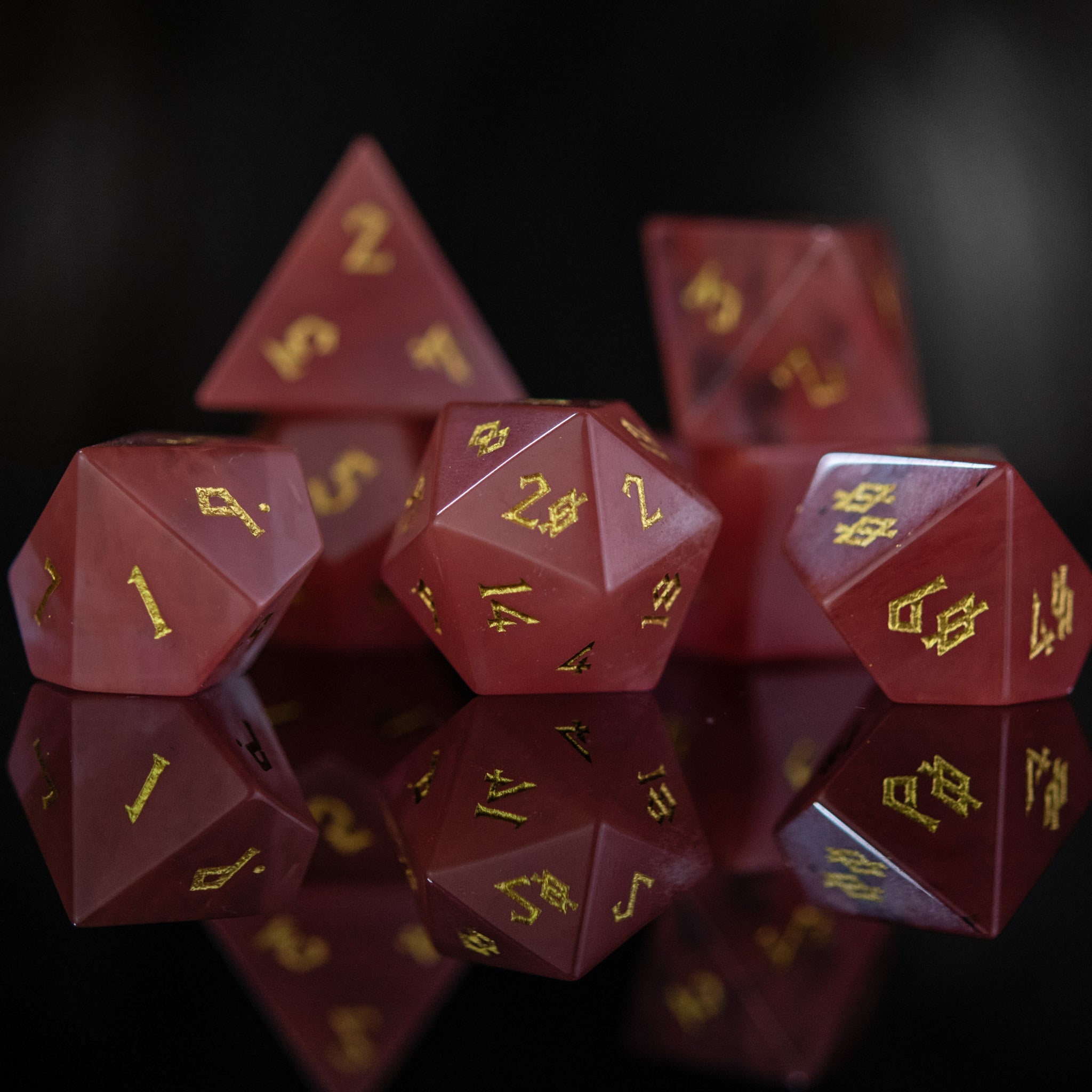 Strawberry Quartz Stone Dice Set - Misty Mountain Gaming - 3