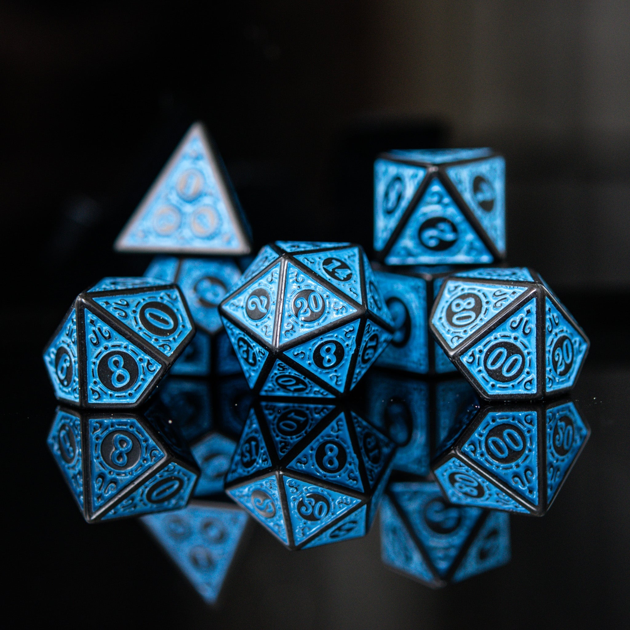 Temple Ruins Blue Acrylic Dice Set - Misty Mountain Gaming - 1