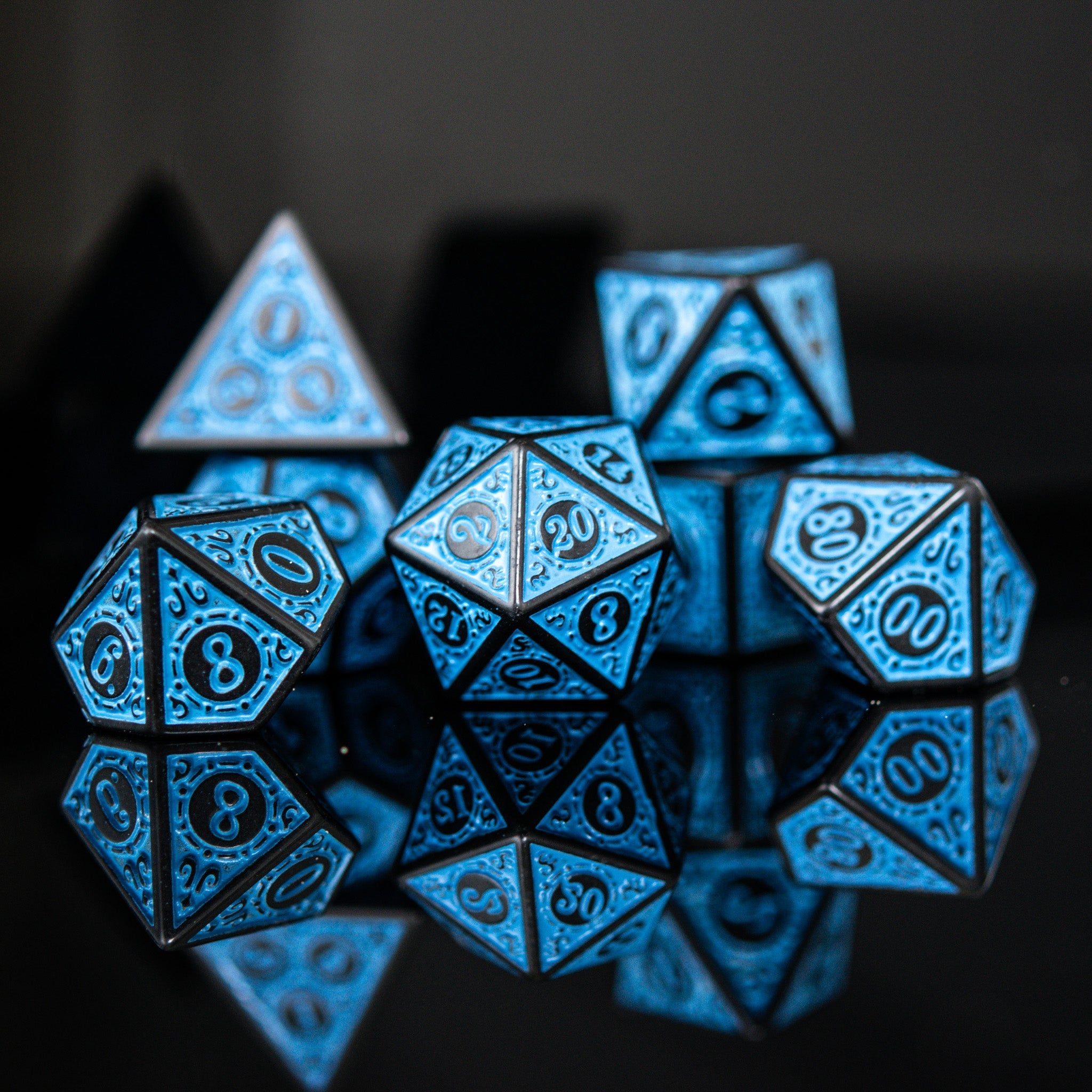 Temple Ruins Blue Acrylic Dice Set - Misty Mountain Gaming - 2