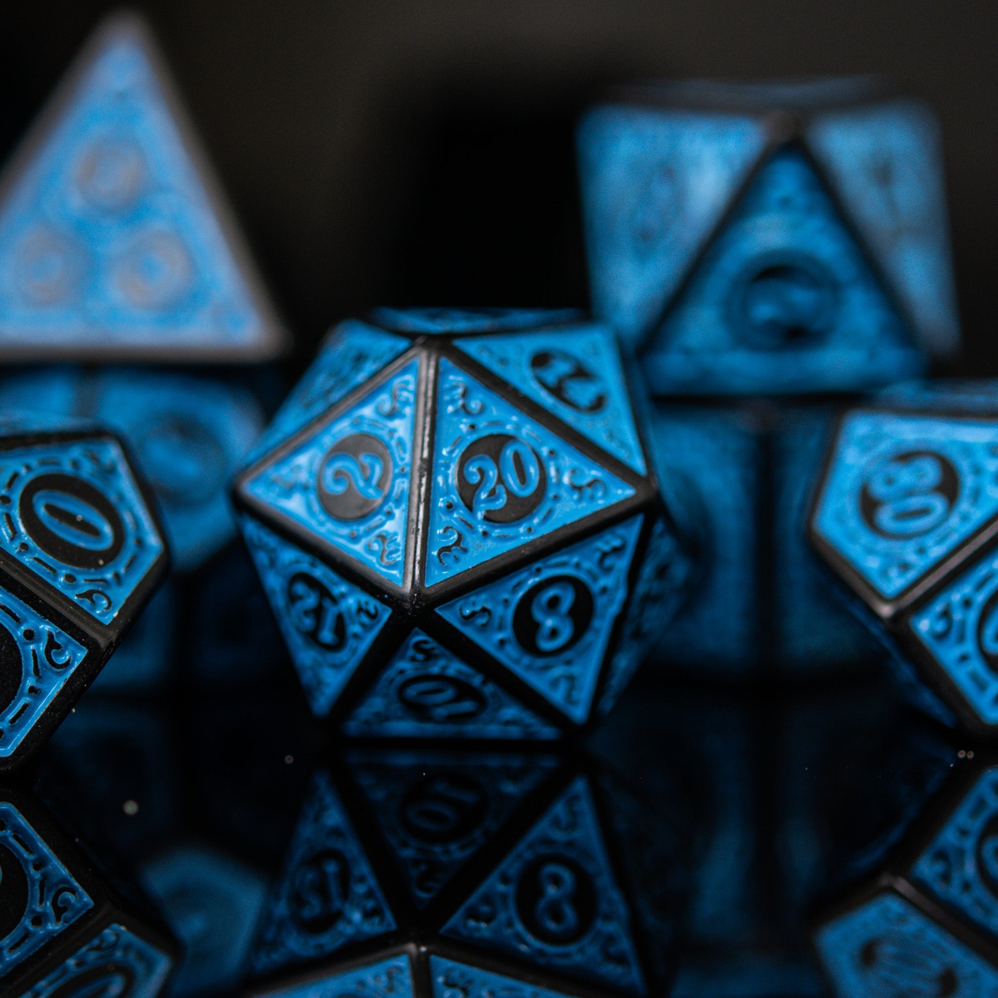 Temple Ruins Blue Acrylic Dice Set - Misty Mountain Gaming - 4