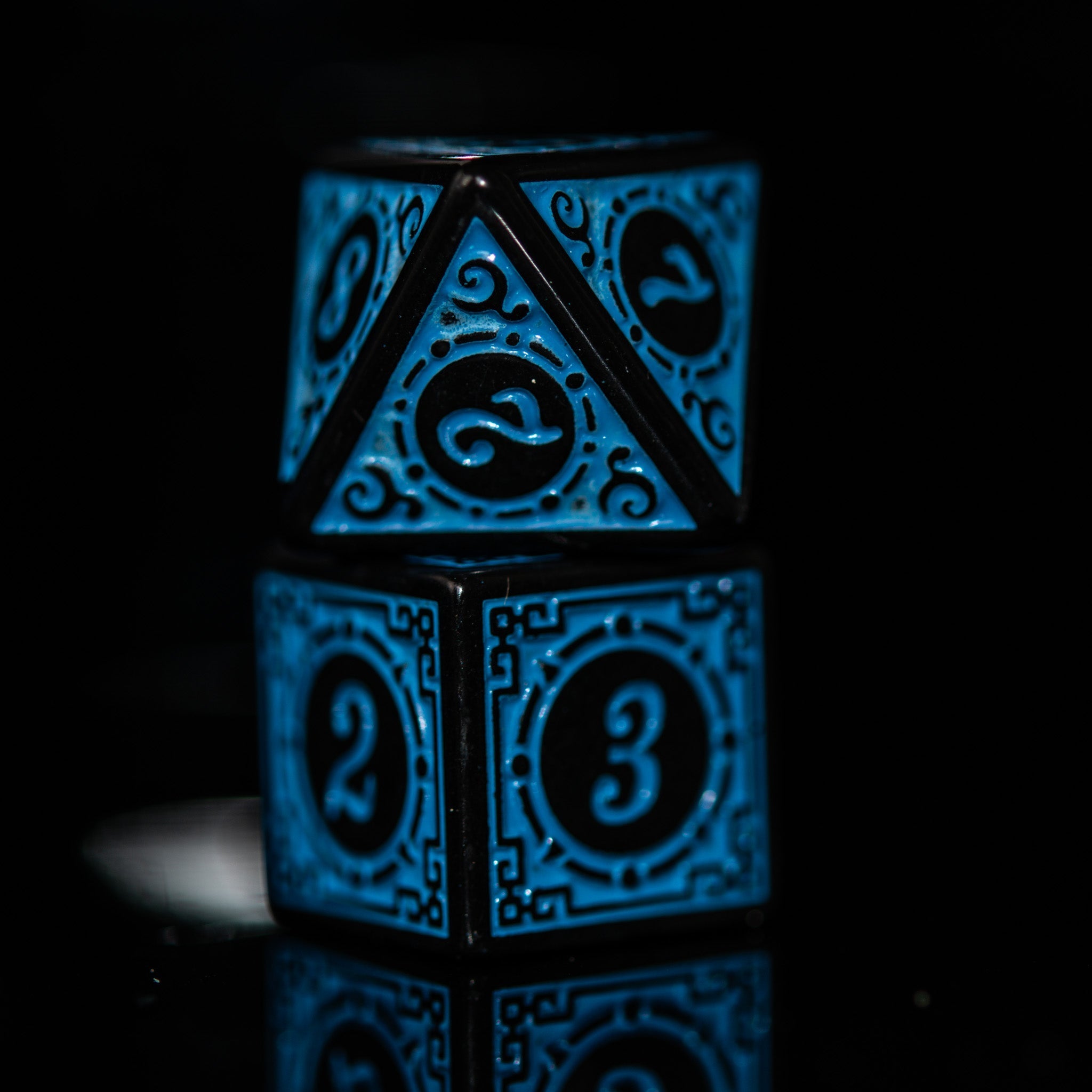 Temple Ruins Blue Acrylic Dice Set - Misty Mountain Gaming - 3