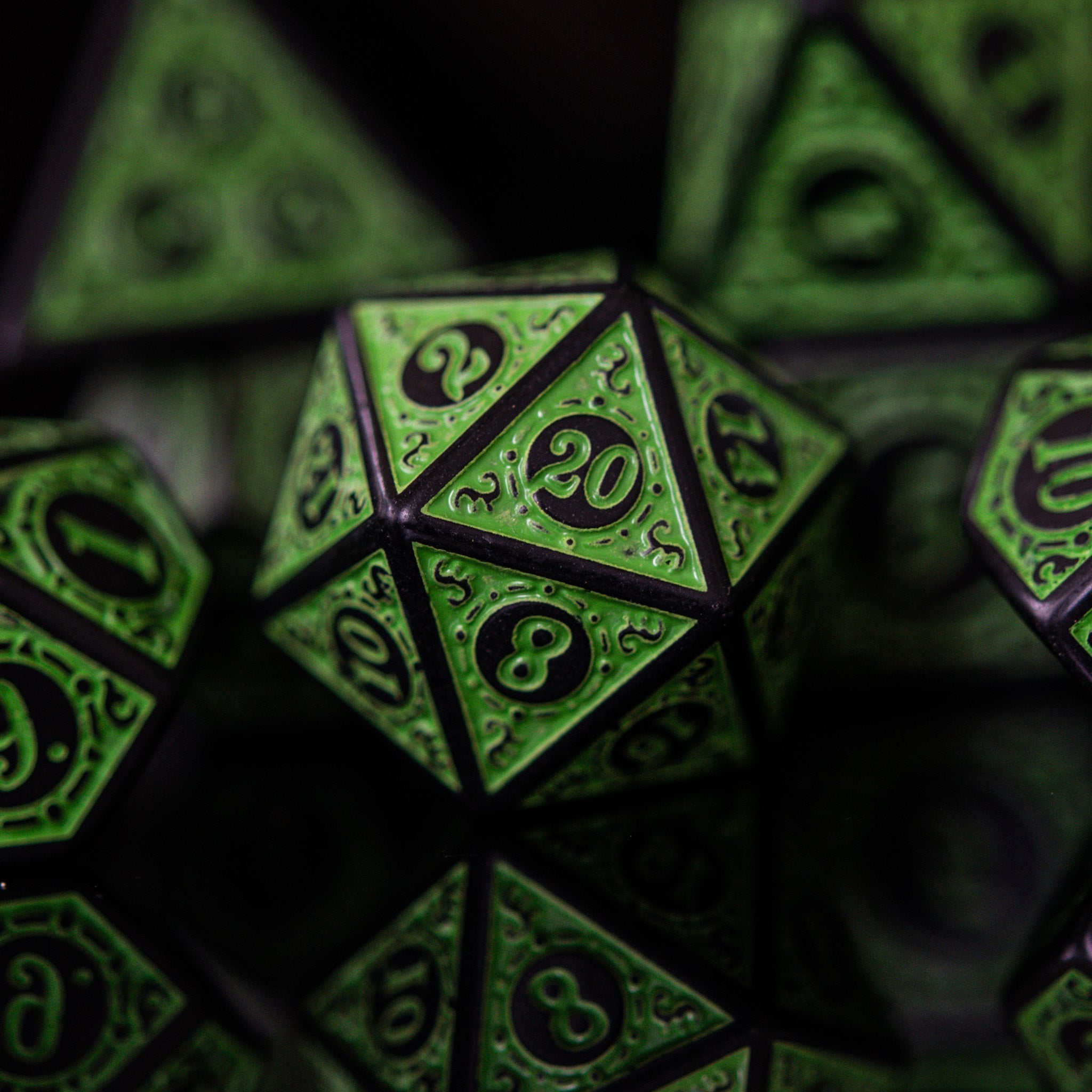 Temple Ruins Green Acrylic Dice Set - Misty Mountain Gaming - 2