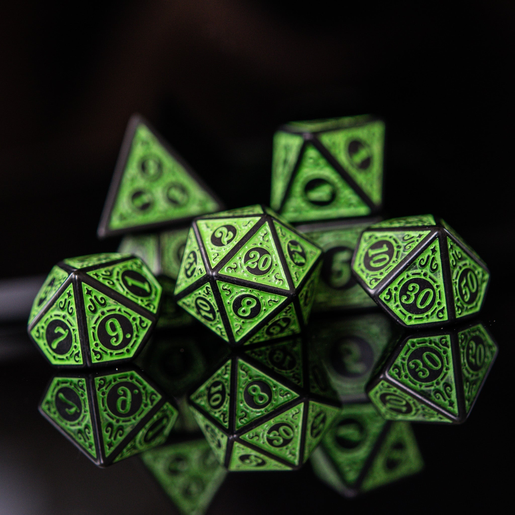 Temple Ruins Green Acrylic Dice Set - Misty Mountain Gaming - 1