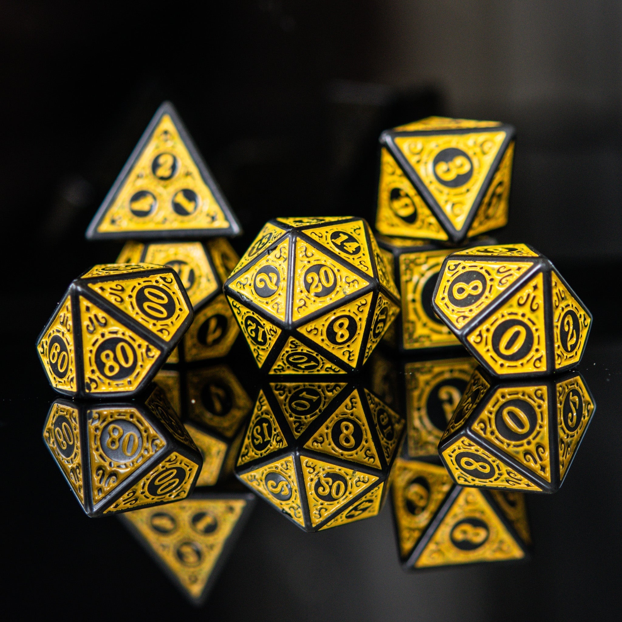 Temple Ruins Yellow Acrylic Dice Set - Misty Mountain Gaming - 1