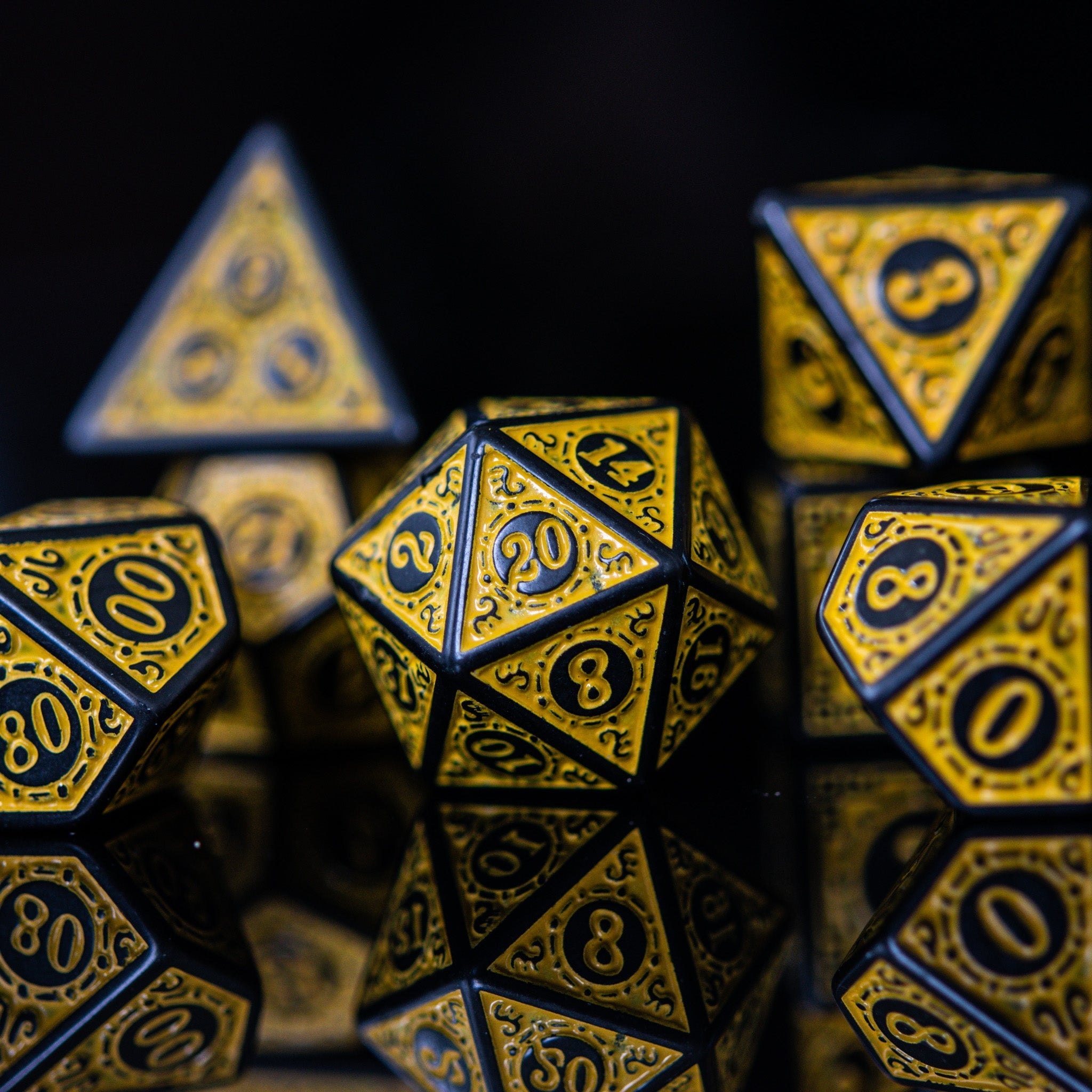 Temple Ruins Yellow Acrylic Dice Set - Misty Mountain Gaming - 3